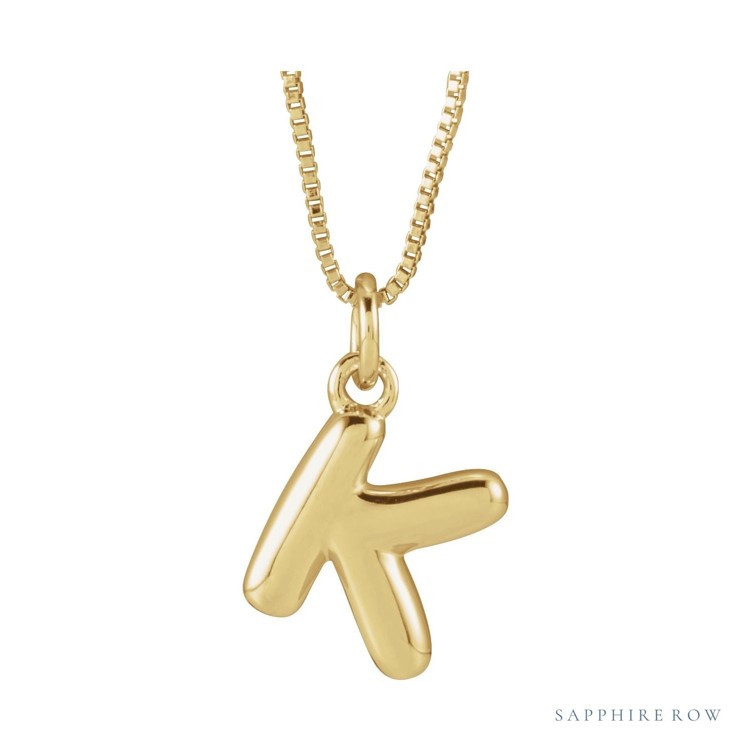 Sapphire Row Bubble Letter Necklace - K, 14K Yellow Gold