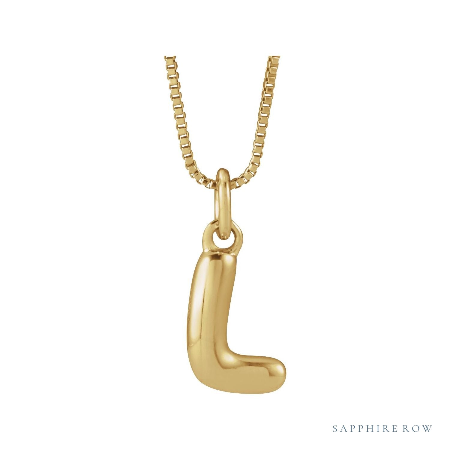 Sapphire Row Bubble Letter Necklace - L, 14K Yellow Gold