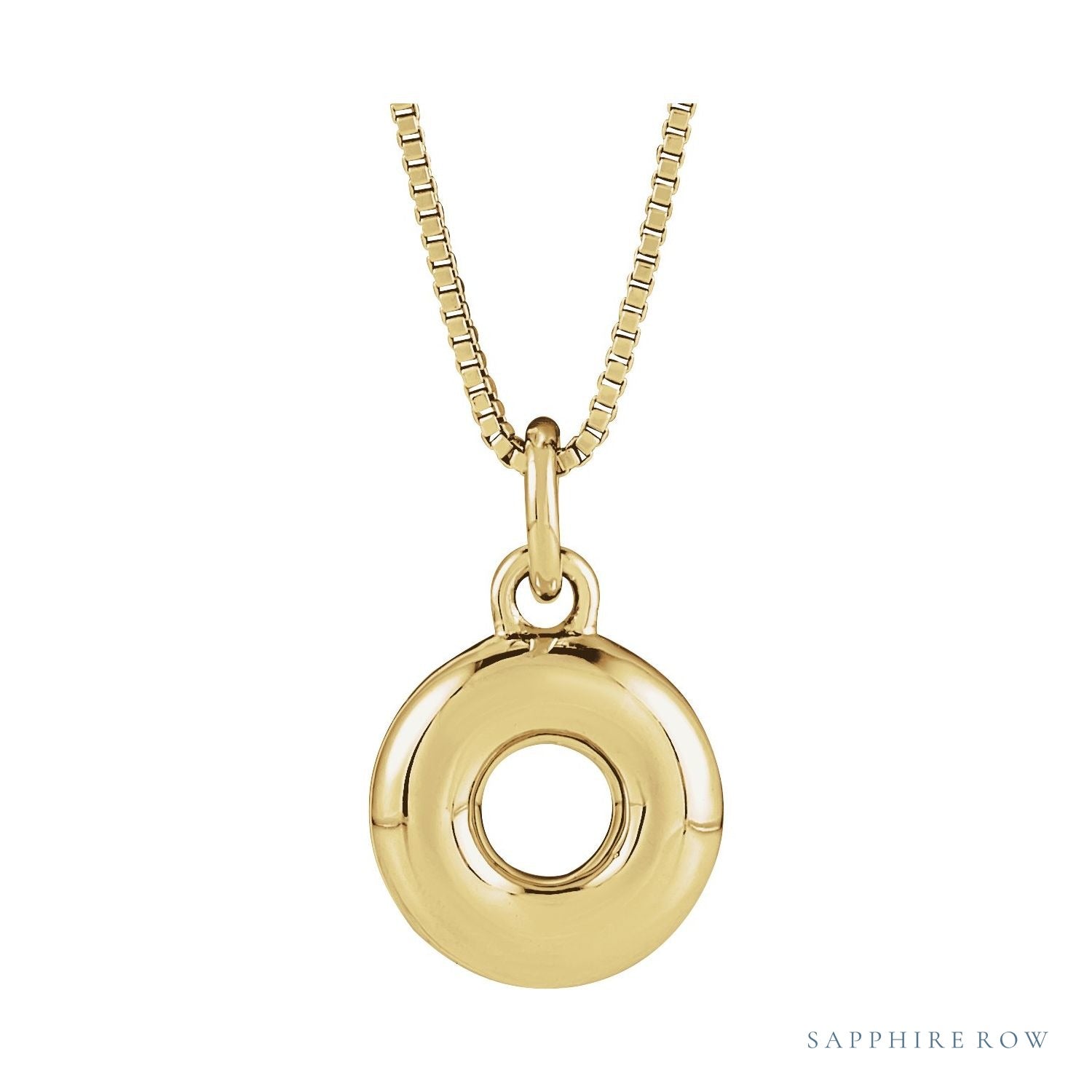 Sapphire Row Bubble Letter Necklace - O, 14K Yellow Gold