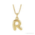 Sapphire Row Bubble Letter Necklace - R, 14K Yellow Gold