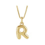 Sapphire Row Bubble Letter Necklace - R, 14K Yellow Gold