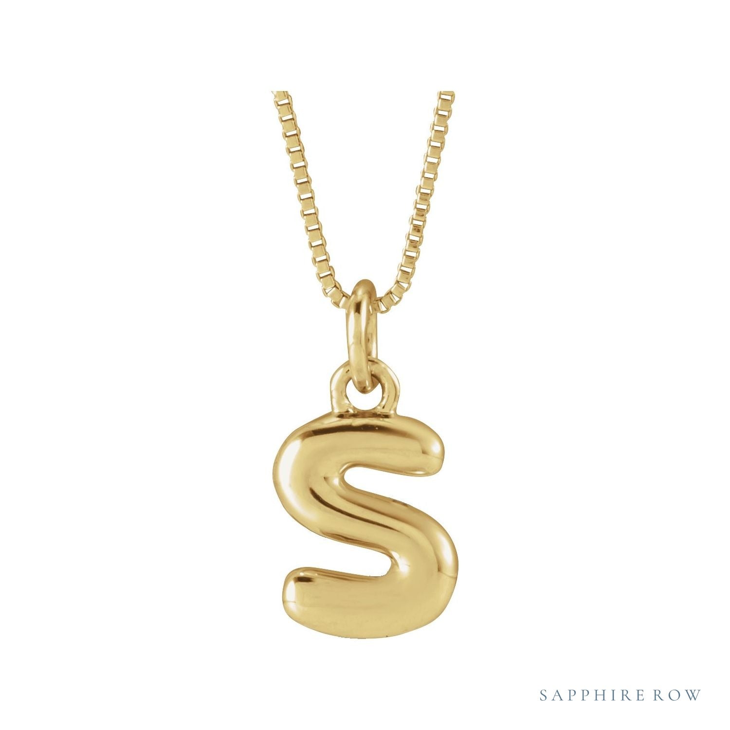 Sapphire Row Bubble Letter Necklace - S, 14K Yellow Gold