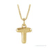 Sapphire Row Bubble Letter Necklace - T, 14K Yellow Gold