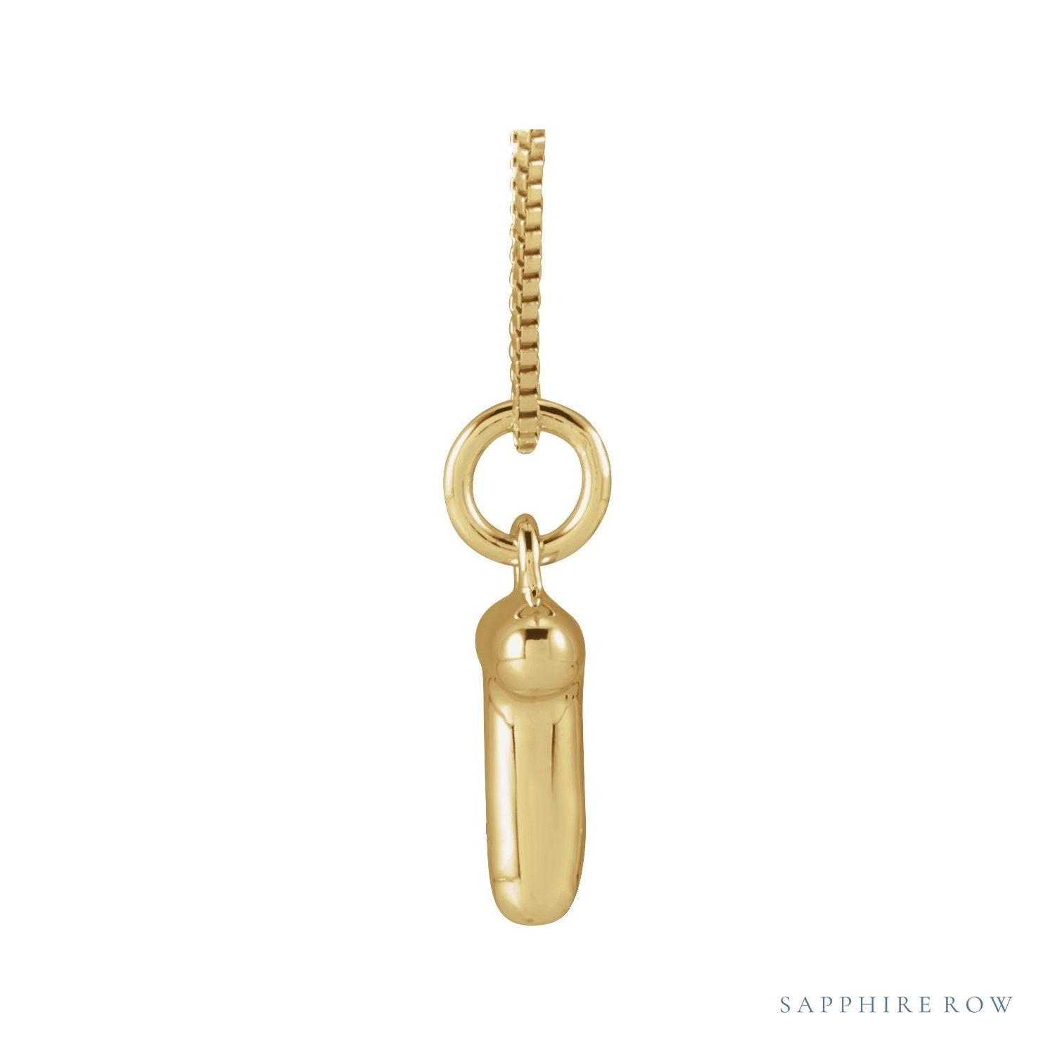 Sapphire Row Bubble Letter Necklace - T, 14K Yellow Gold (view 3)