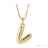 Sapphire Row Bubble Letter Necklace - V, 14K Yellow Gold