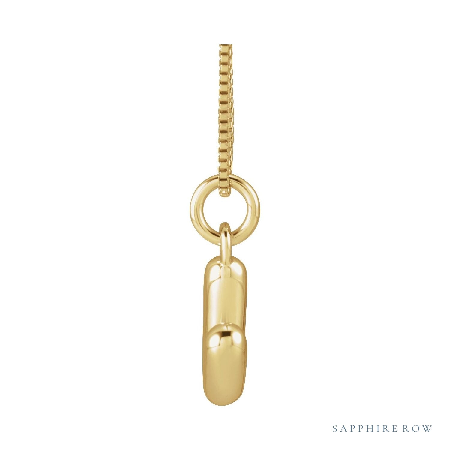Sapphire Row Bubble Letter Necklace - V, 14K Yellow Gold (view 3)