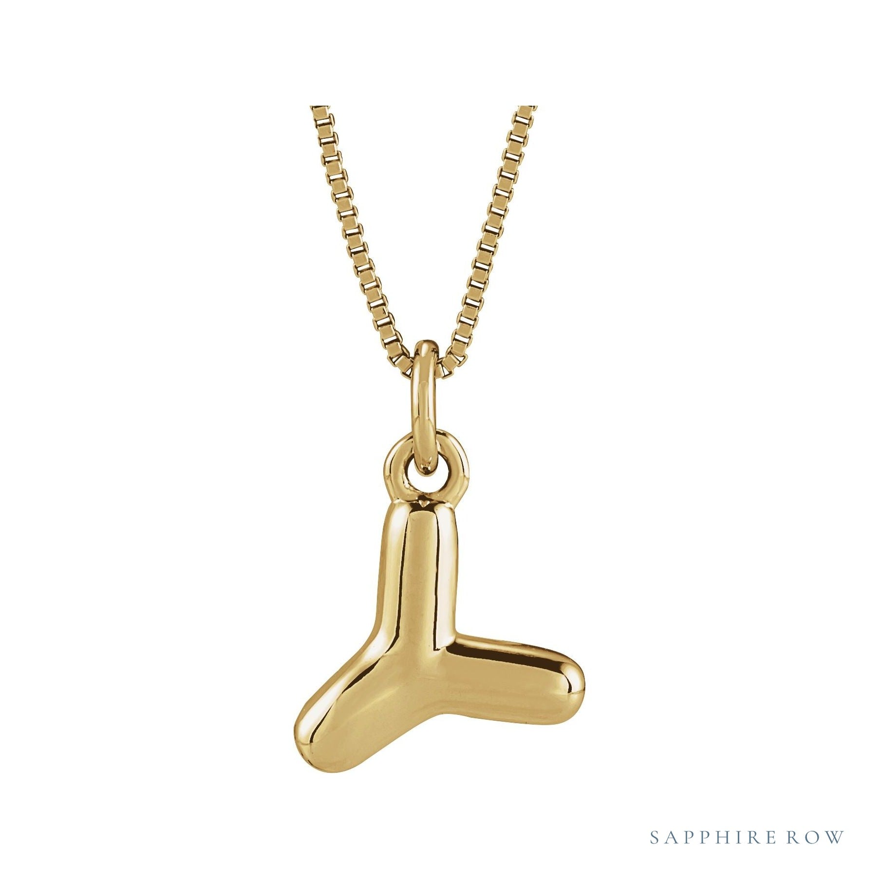 Sapphire Row Bubble Letter Necklace - Y, 14K Yellow Gold