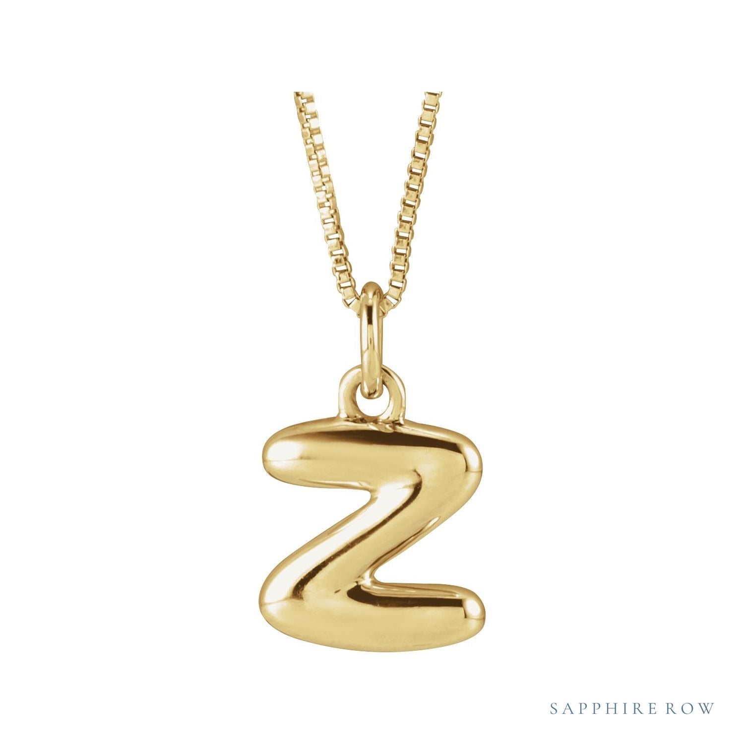 Sapphire Row Bubble Letter Necklace - Z, 14K Yellow Gold