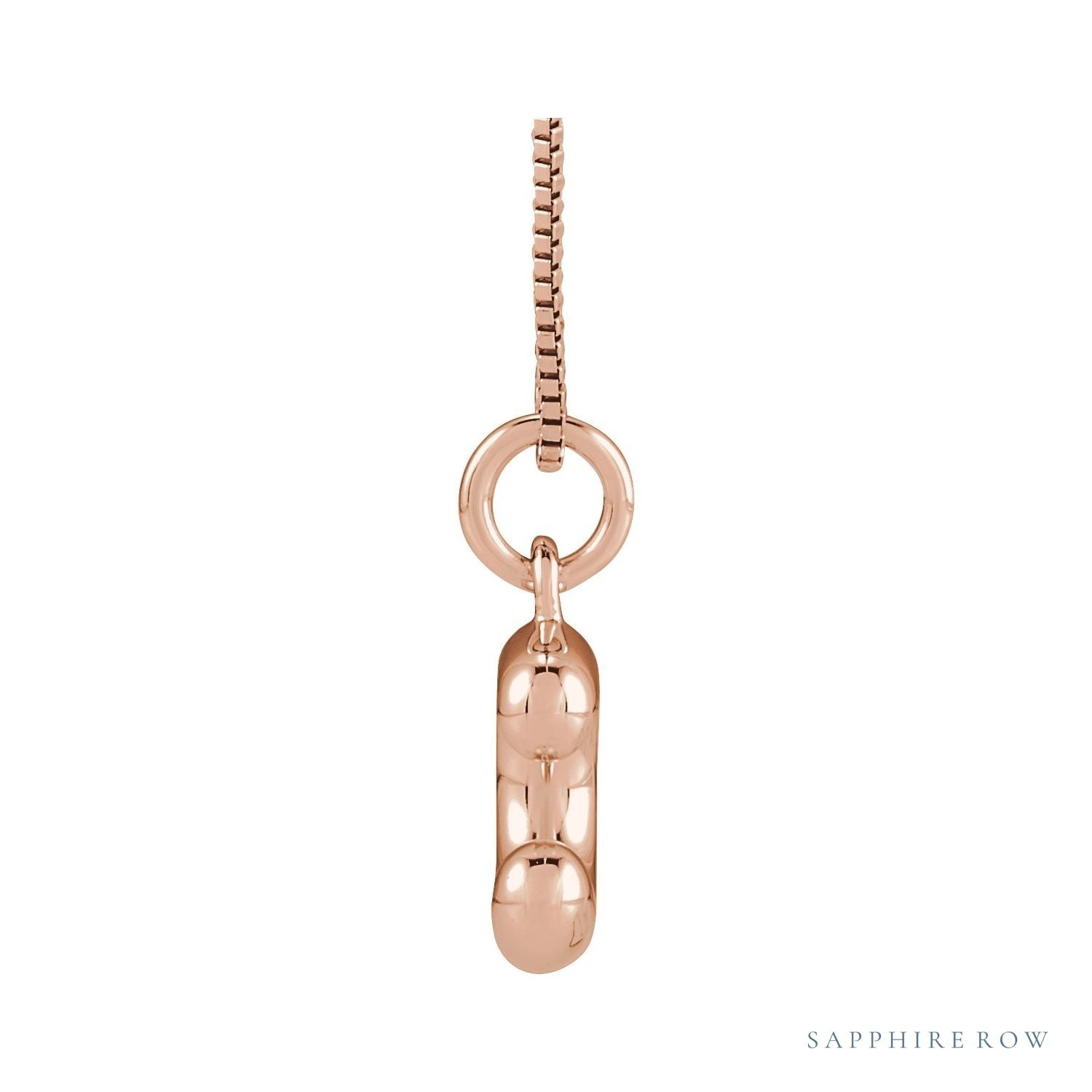 Sapphire Row Bubble Letter Necklace - C, 14K Rose Gold (view 3)