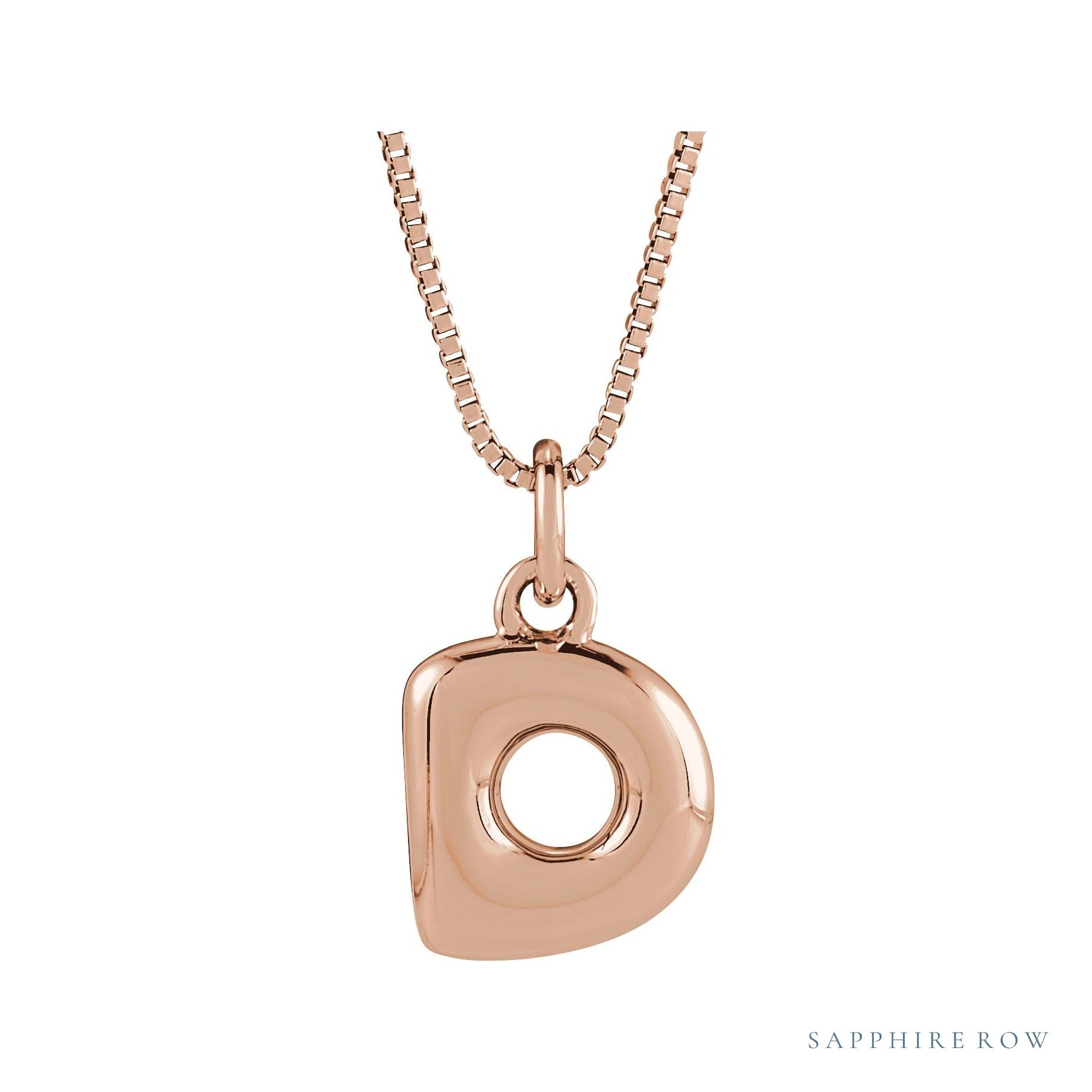Sapphire Row Bubble Letter Necklace - D, 14K Rose Gold
