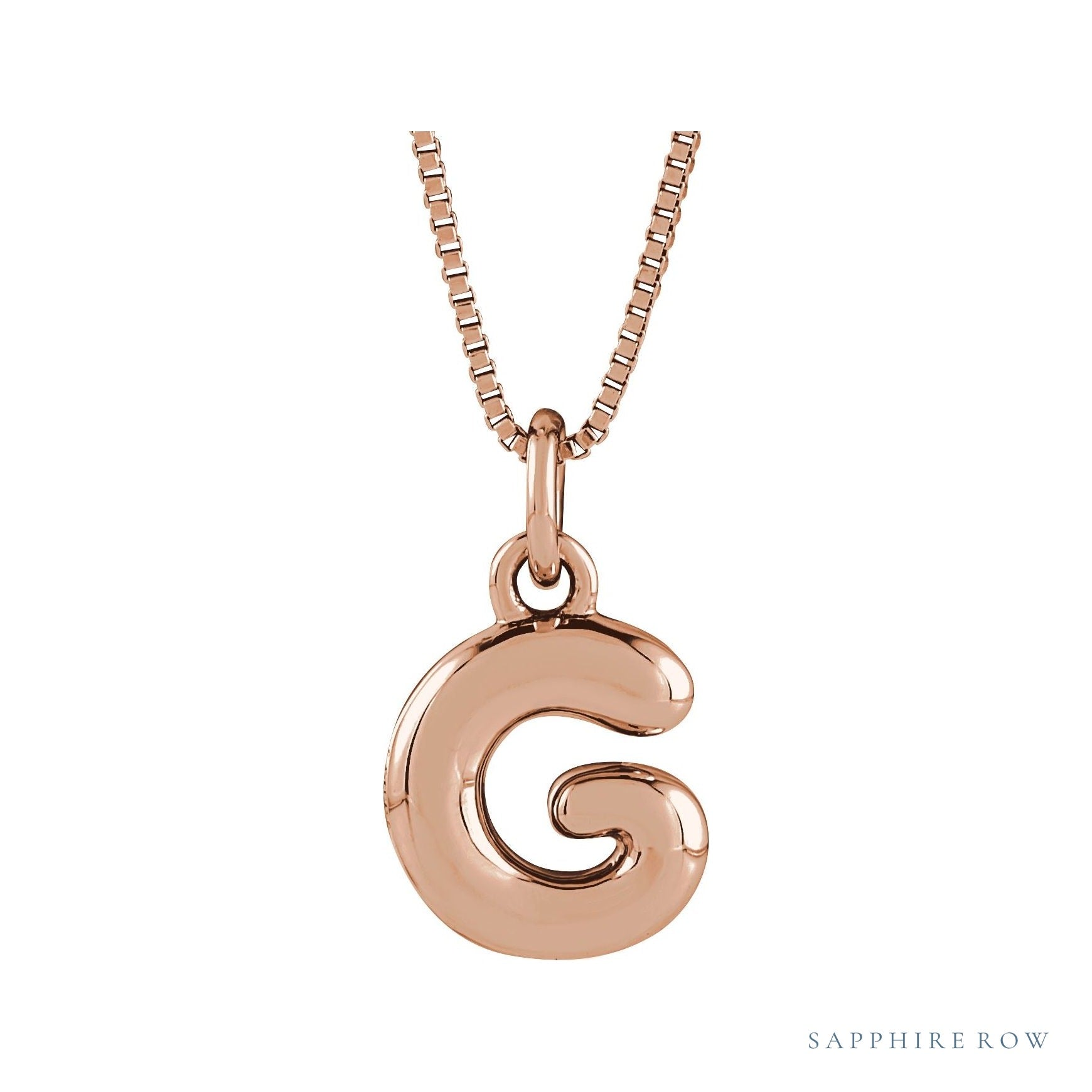 Sapphire Row Bubble Letter Necklace - G, 14K Rose Gold