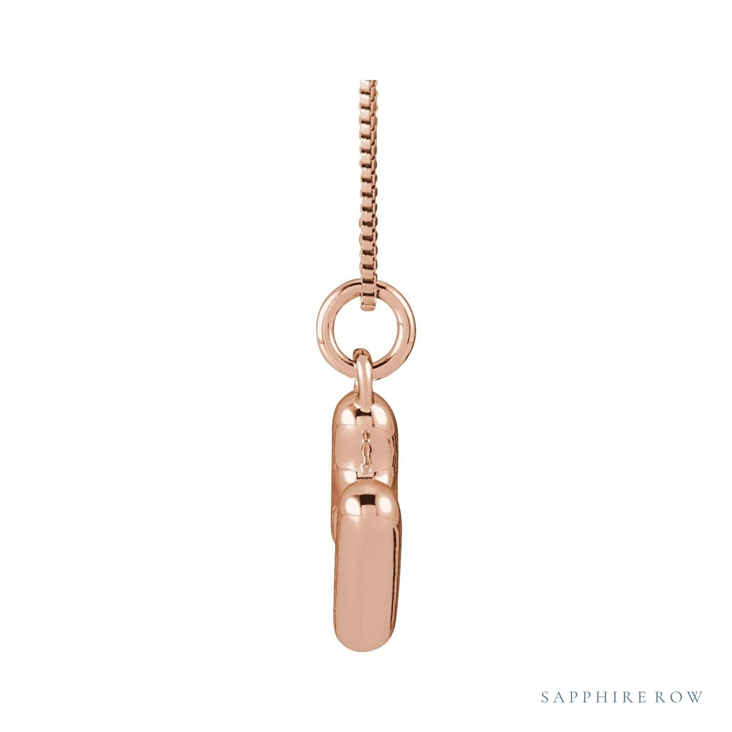 Sapphire Row Bubble Letter Necklace - H, 14K Rose Gold (view 3)