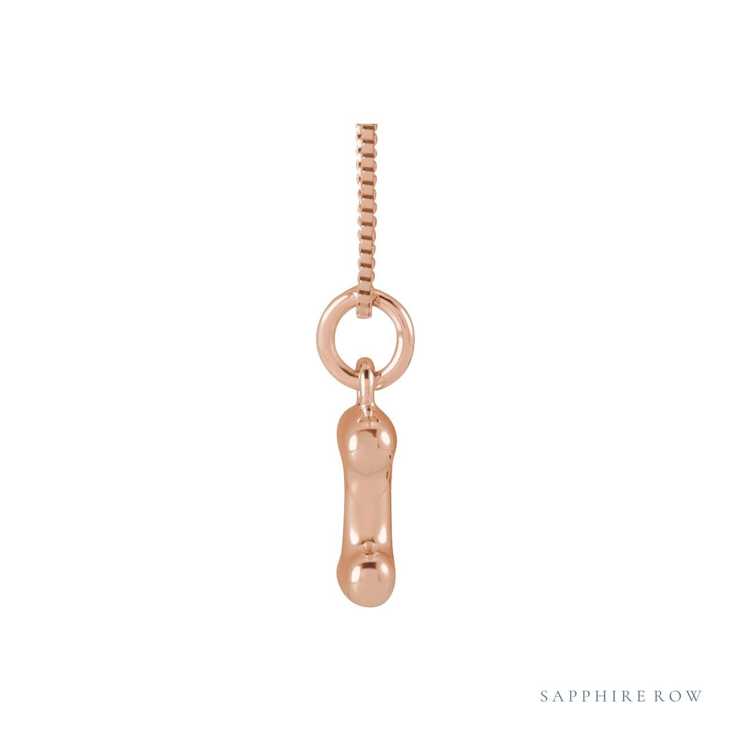 Sapphire Row Bubble Letter Necklace - I, 14K Rose Gold (view 3)
