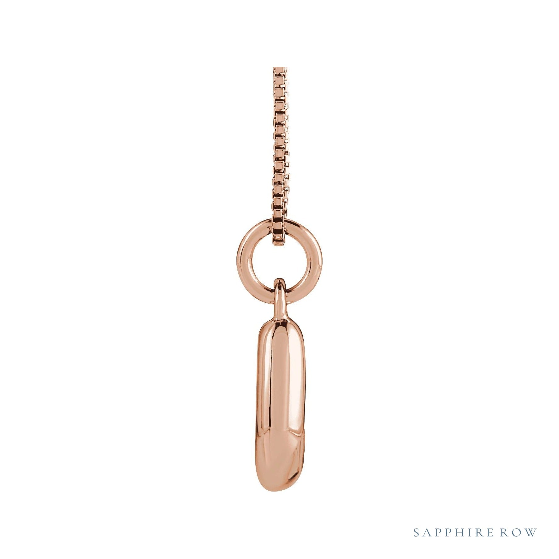Sapphire Row Bubble Letter Necklace - J, 14K Rose Gold (view 3)
