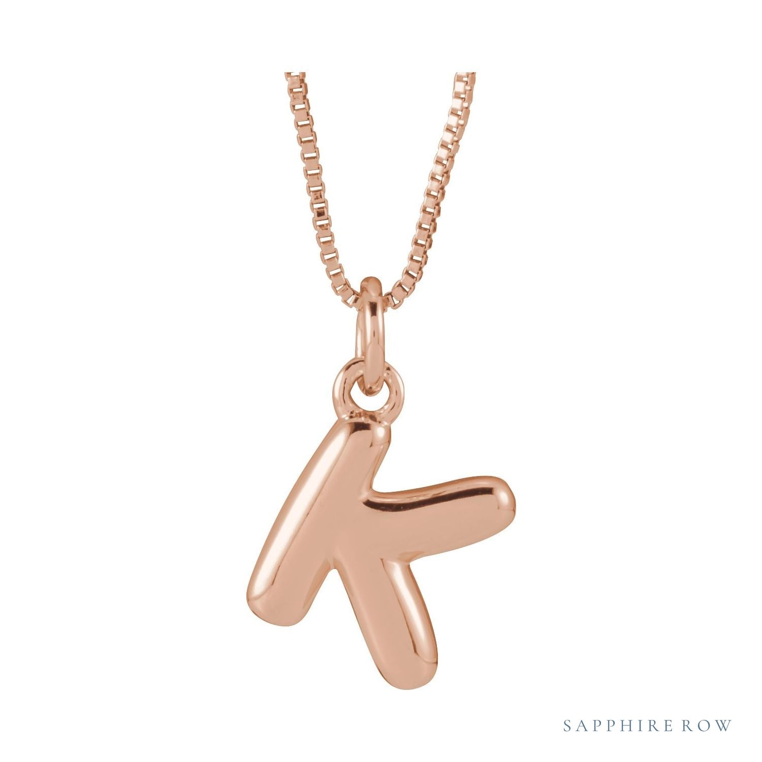 Sapphire Row Bubble Letter Necklace - K, 14K Rose Gold