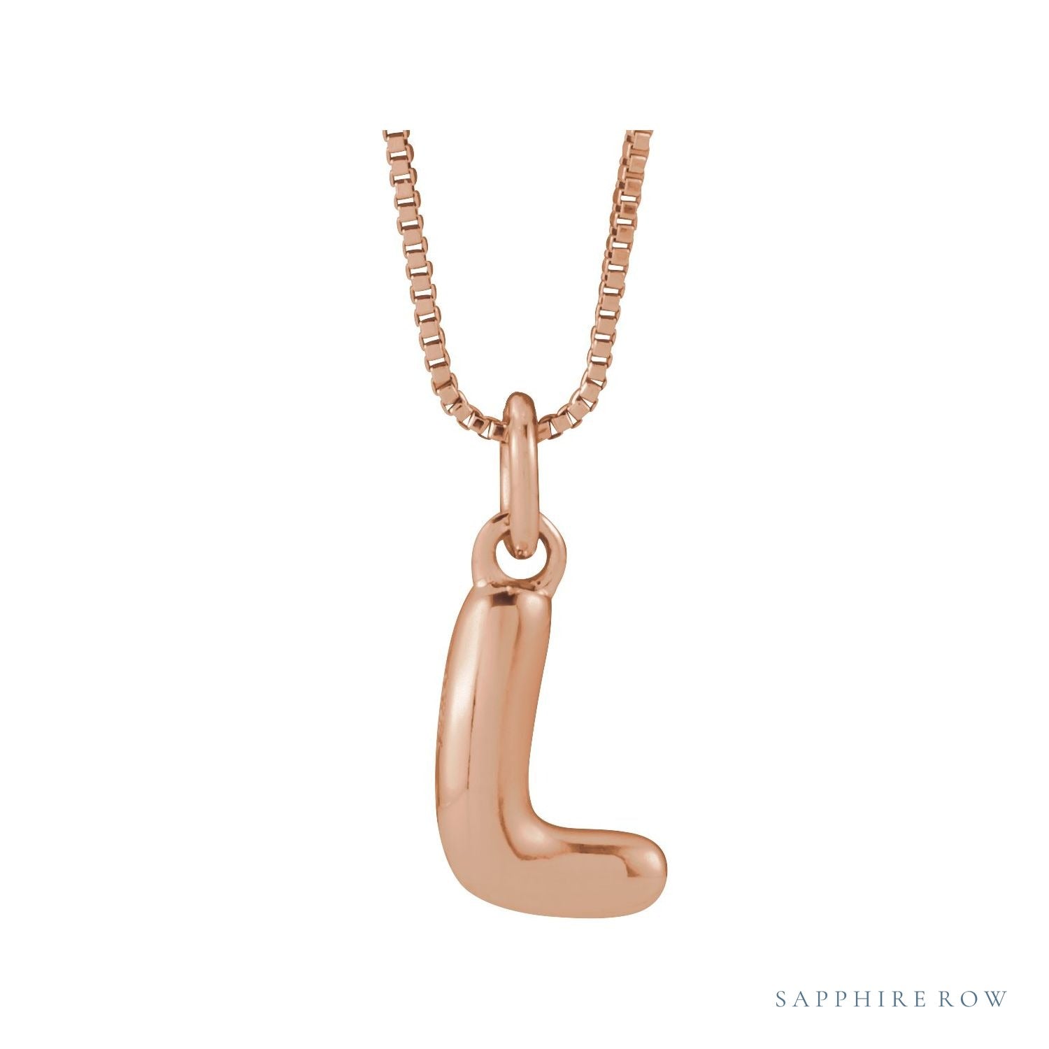 Sapphire Row Bubble Letter Necklace - L, 14K Rose Gold