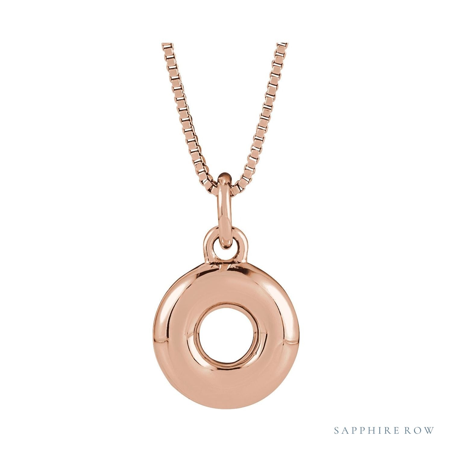 Sapphire Row Bubble Letter Necklace - O, 14K Rose Gold