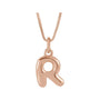 Sapphire Row Bubble Letter Necklace - R, 14K Rose Gold