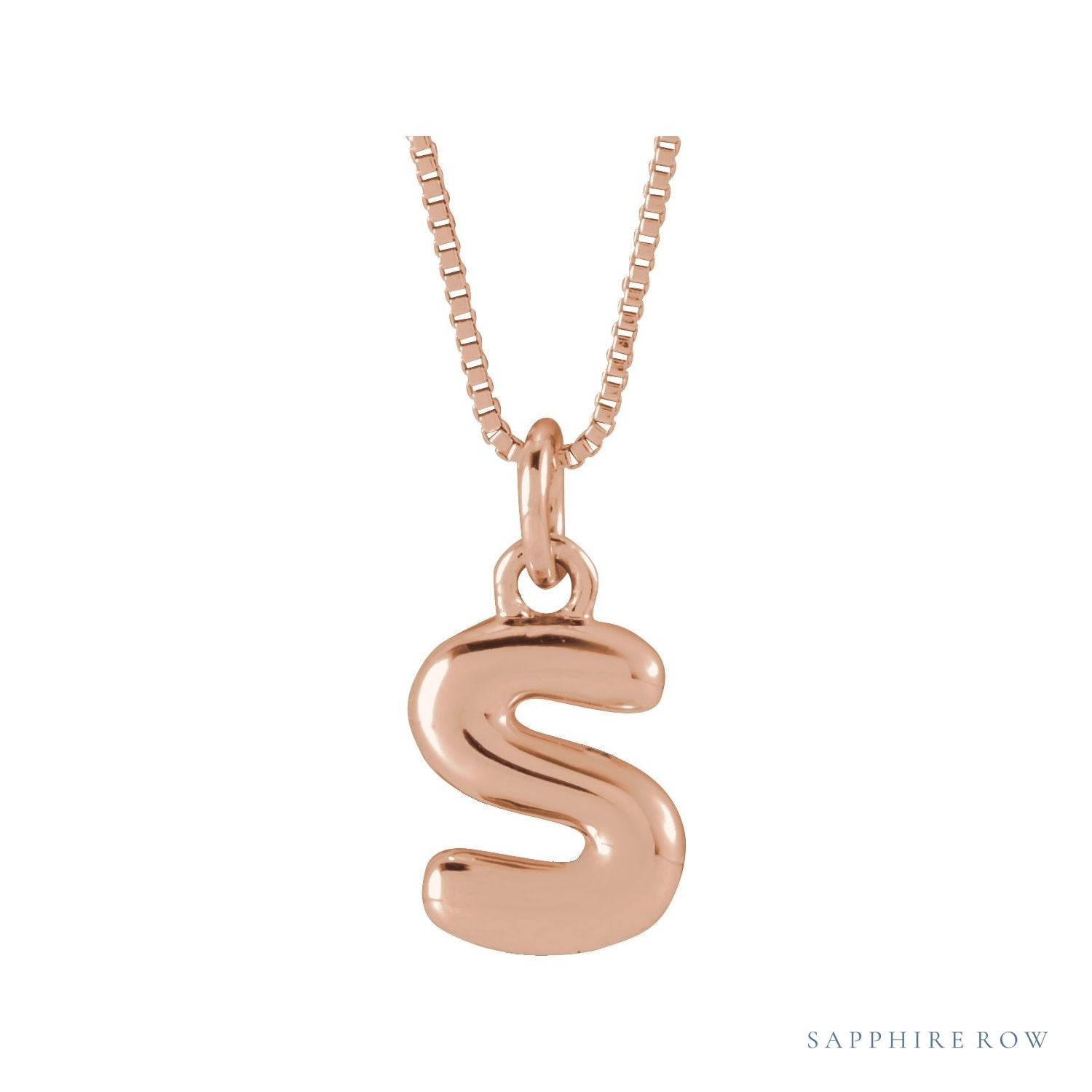 Sapphire Row Bubble Letter Necklace - S, 14K Rose Gold