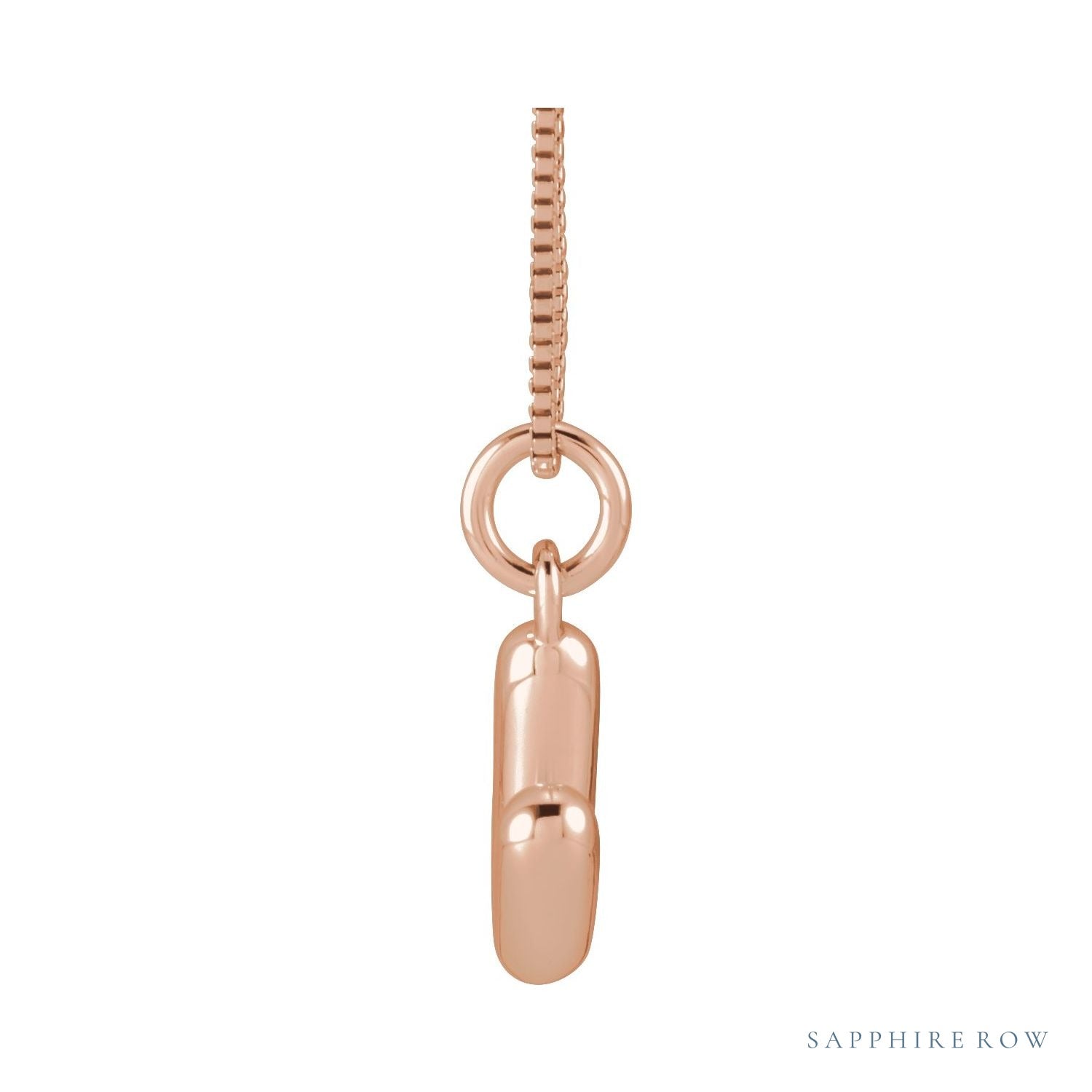 Sapphire Row Bubble Letter Necklace - V, 14K Rose Gold (view 3)