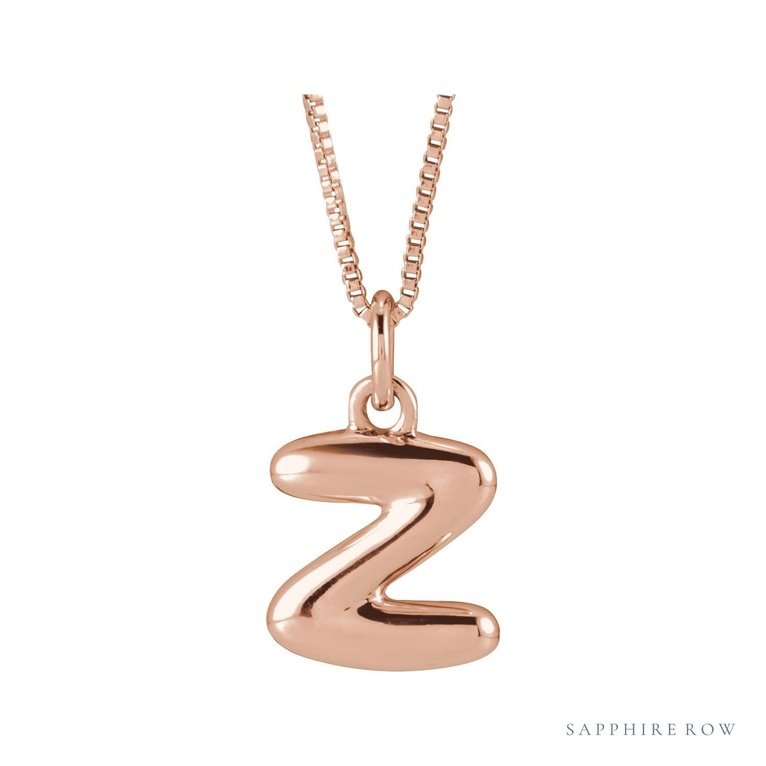 Sapphire Row Bubble Letter Necklace - Z, 14K Rose Gold