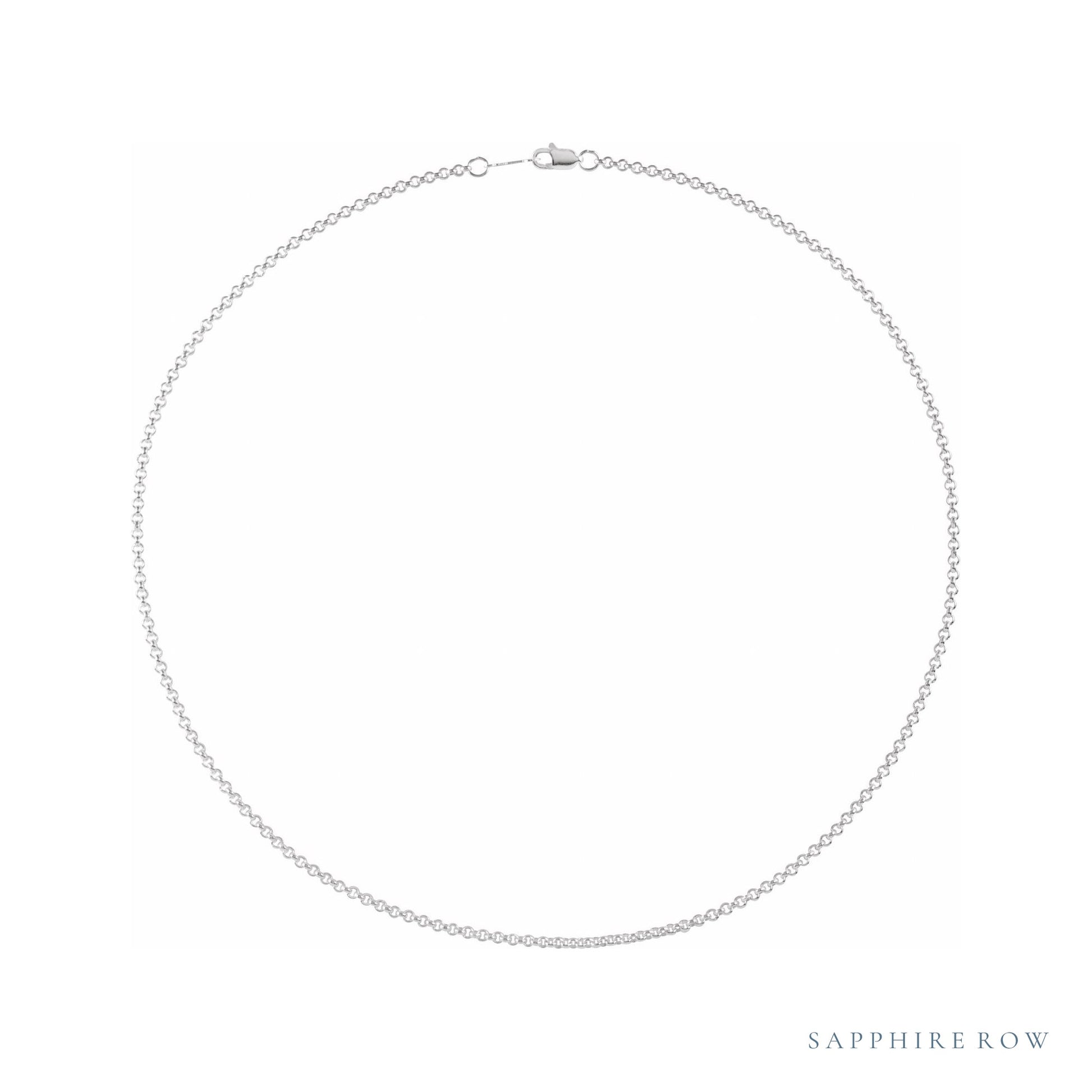 Sapphire Row Rolo Chain Necklace - 14K White Gold