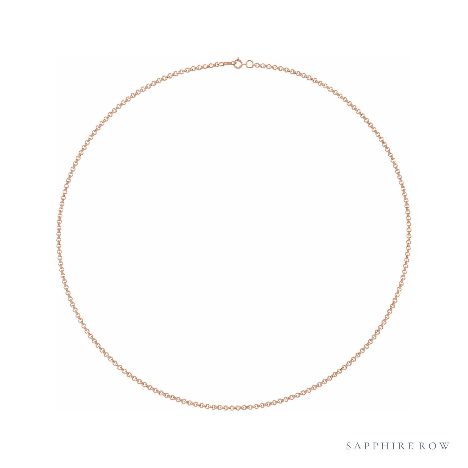 Sapphire Row Rolo Chain Necklace - 14K Rose Gold