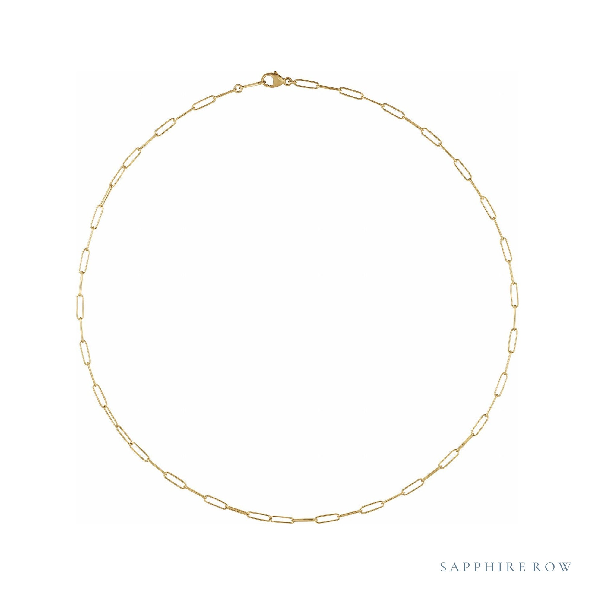 Sapphire Row 18K Yellow Gold Paperclip Chain Necklace - 