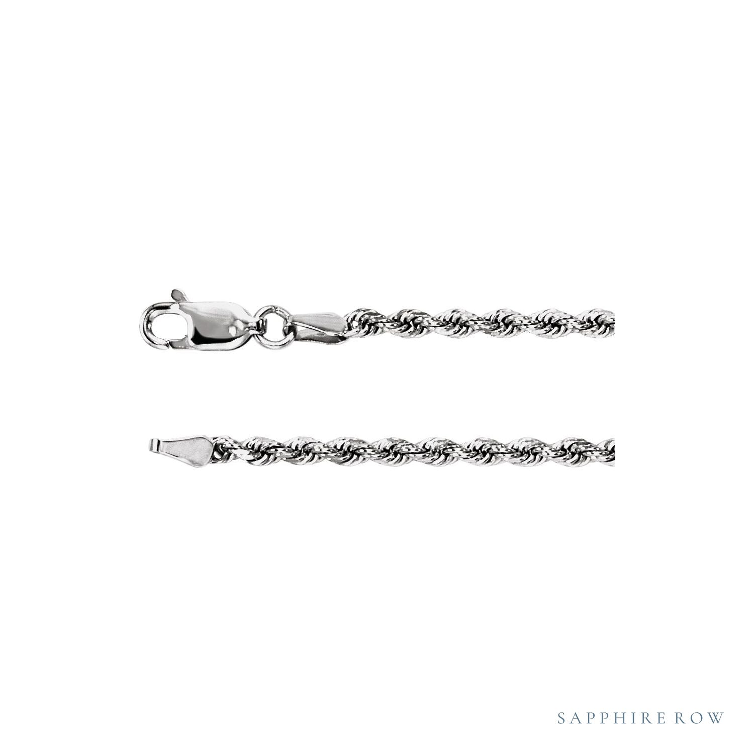 Sapphire Row Diamond-Cut Rope Chain Necklace - 14K White Gold