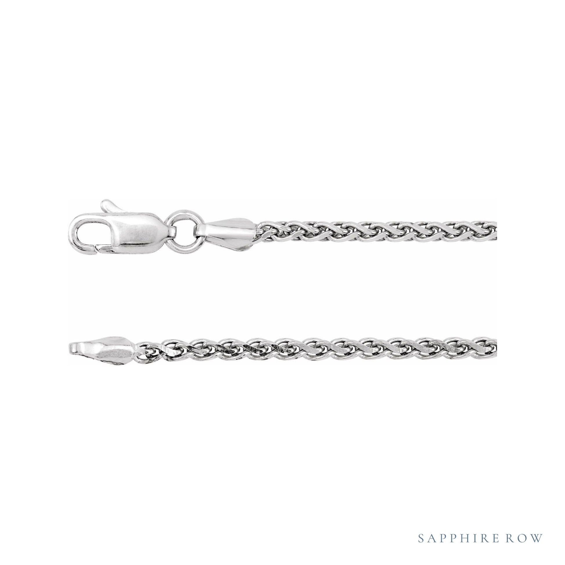 Sapphire Row Diamond-Cut Wheat Chain Necklace - 2 mm, 14K White Gold