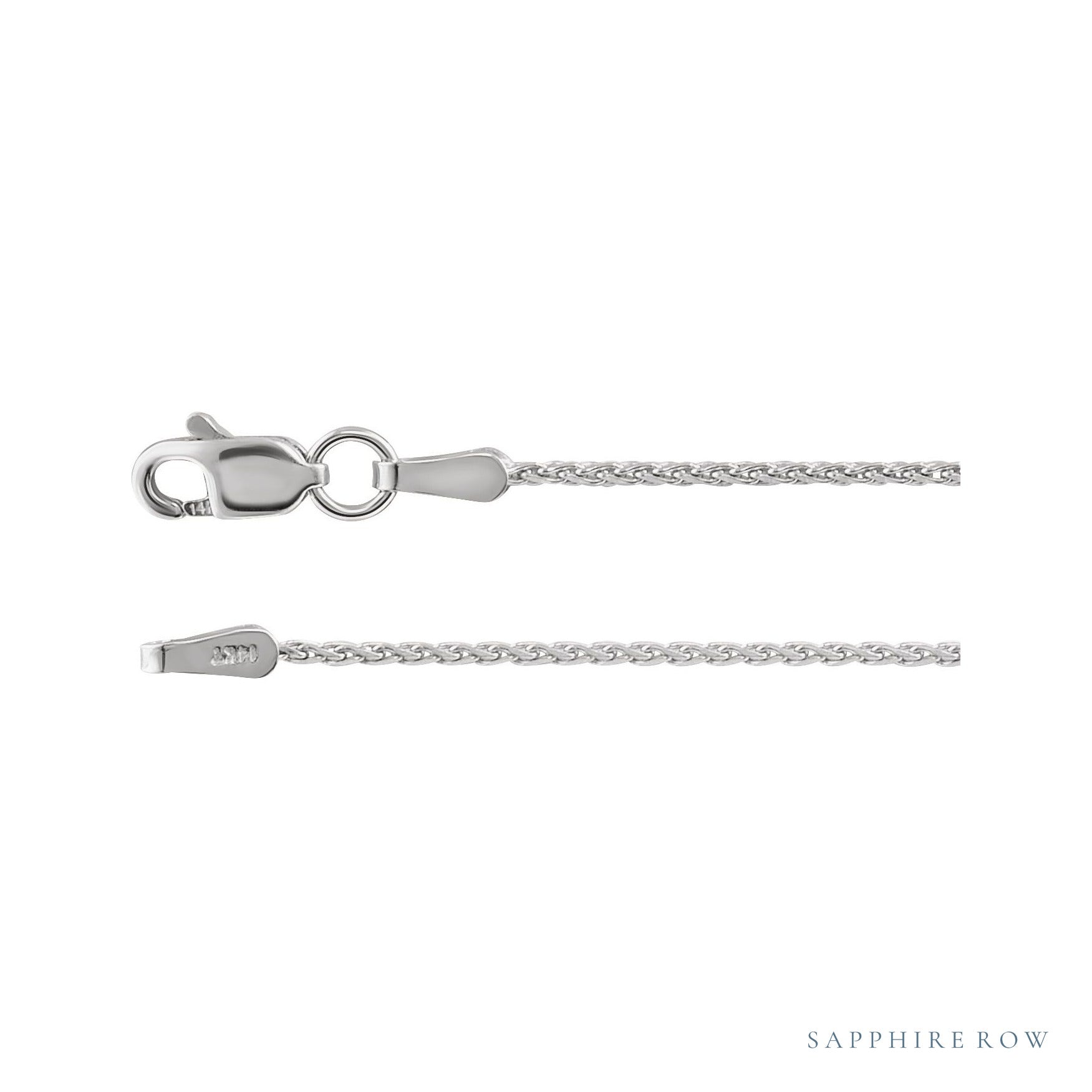 Sapphire Row Diamond-Cut Wheat Chain Necklace - 1.05 mm, 14K White Gold