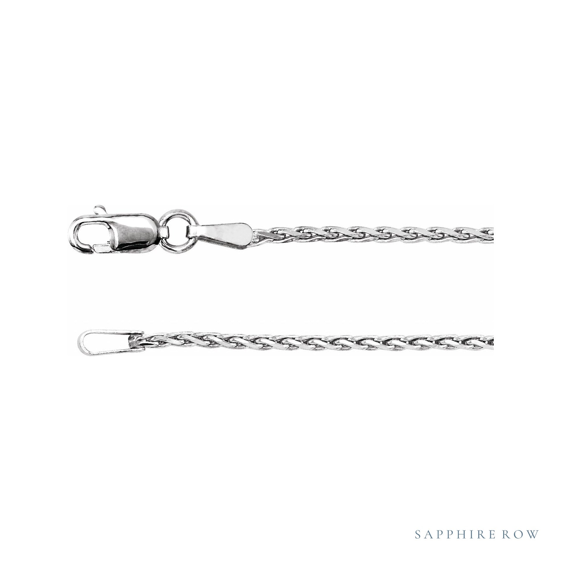 Sapphire Row Diamond-Cut Wheat Chain Necklace - 1.05 mm, 14K White Gold (view 2)