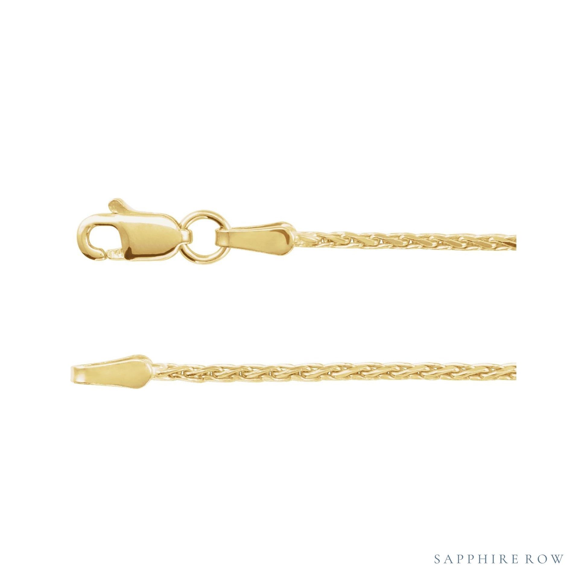 Sapphire Row Diamond-Cut Wheat Chain Necklace - 1.5 mm, 14K Yellow Gold