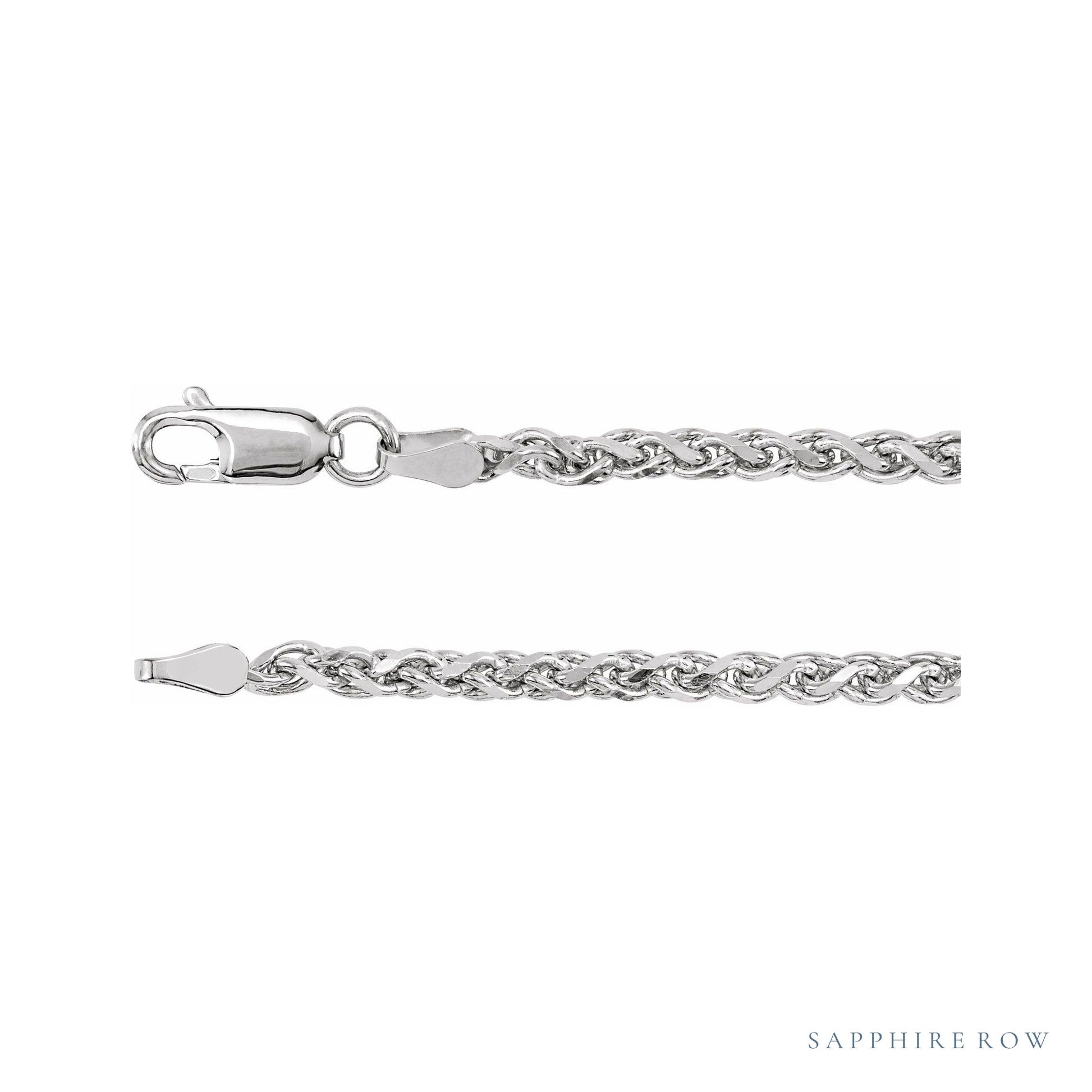 Sapphire Row Diamond-Cut Wheat Chain Necklace - 2.75 mm, 14K White Gold