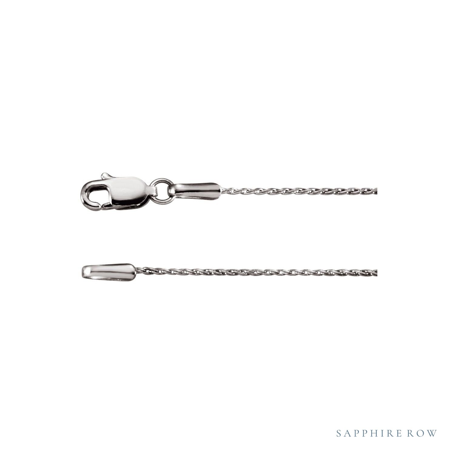 Sapphire Row Diamond-Cut Wheat Chain Necklace - 0.8 mm, 14K White Gold