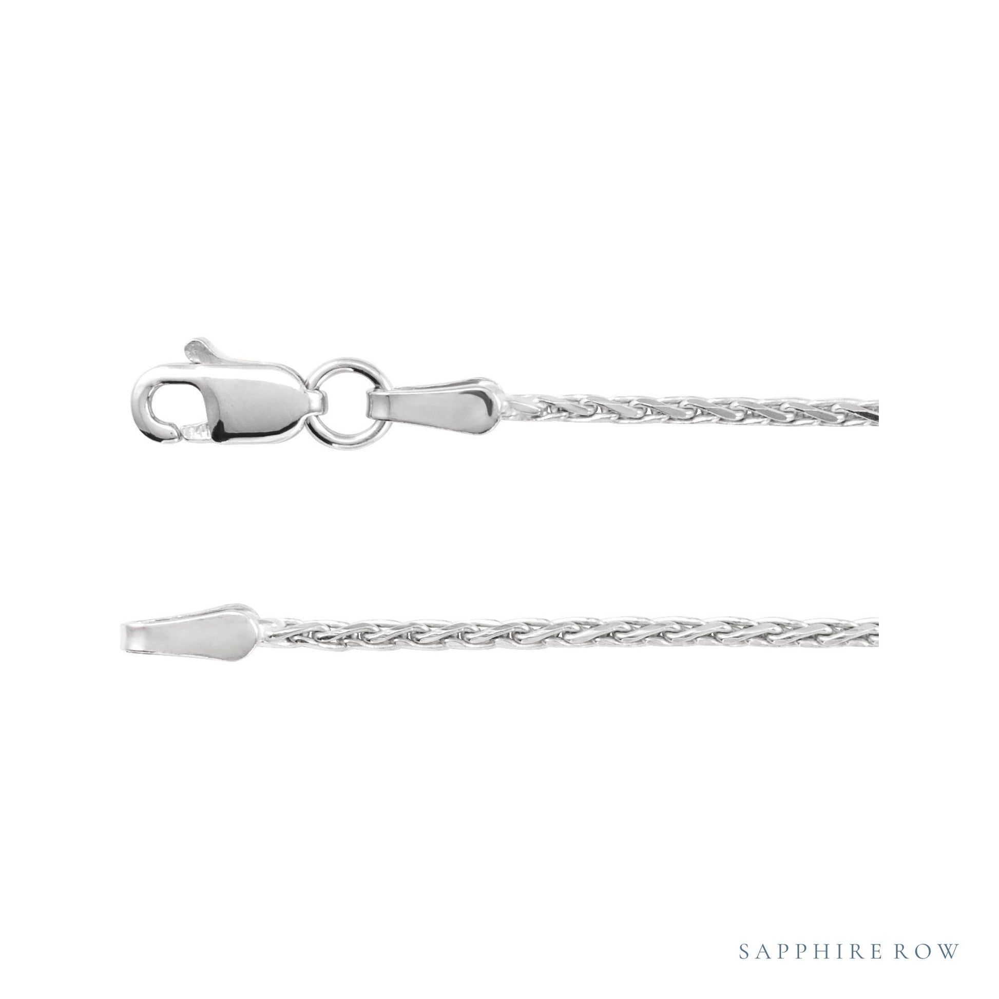 Sapphire Row Diamond-Cut Wheat Chain Necklace - 1.5 mm, 14K White Gold