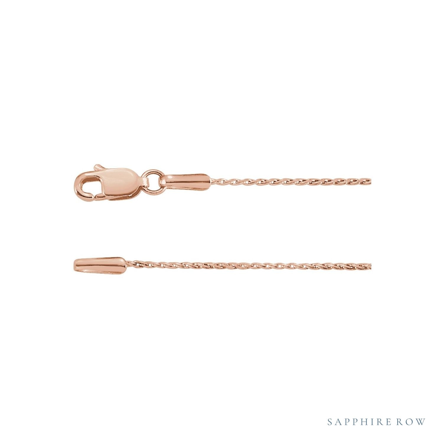 Sapphire Row Diamond-Cut Wheat Chain Necklace - 0.8 mm, 14K Rose Gold