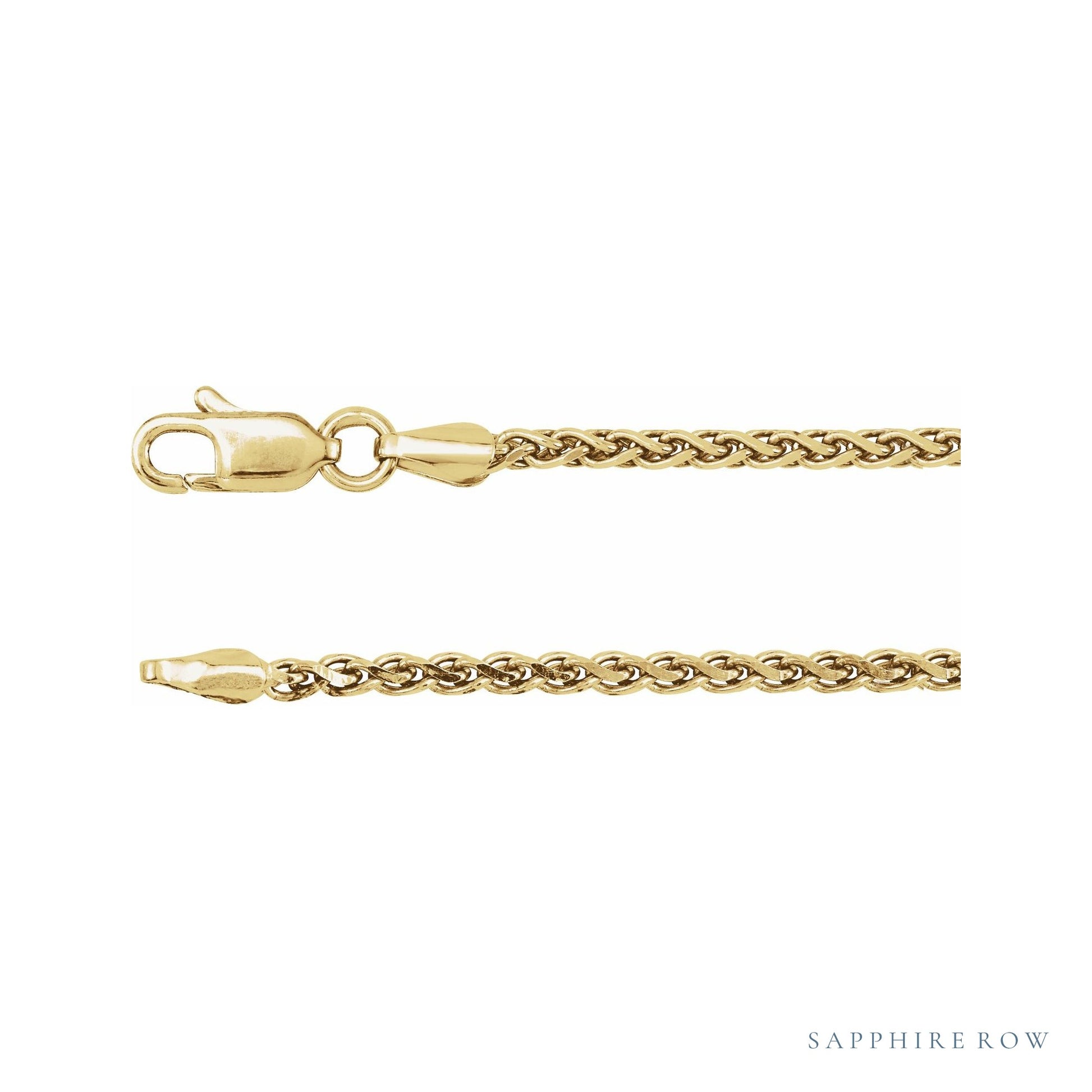 Sapphire Row Diamond-Cut Wheat Chain Necklace - 2 mm, 14K Yellow Gold