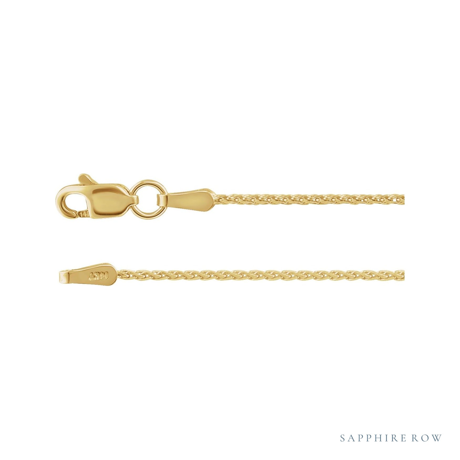 Sapphire Row Diamond-Cut Wheat Chain Necklace - 1.05 mm, 14K Yellow Gold