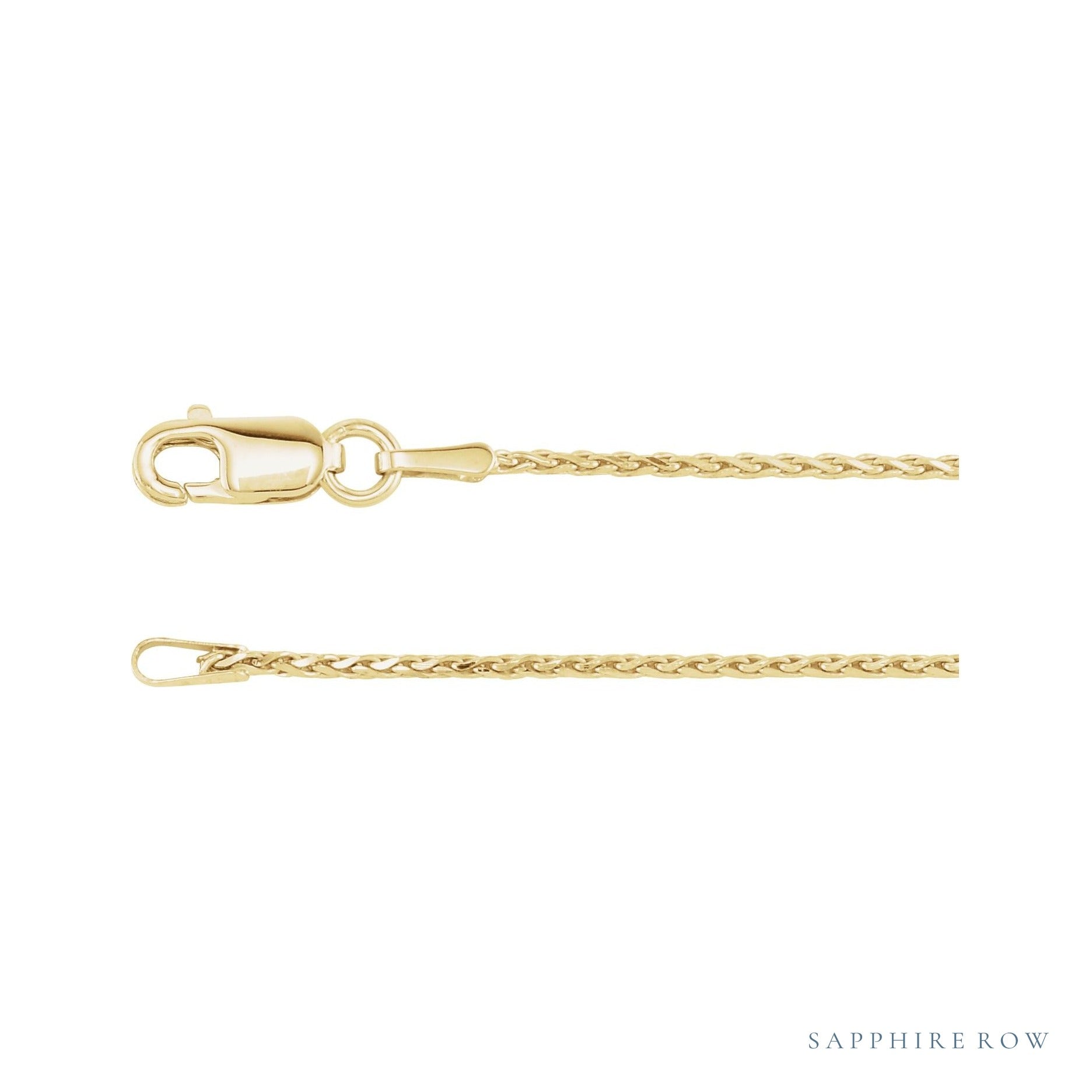 Sapphire Row Diamond-Cut Wheat Chain Necklace - 1.05 mm, 14K Yellow Gold (view 2)