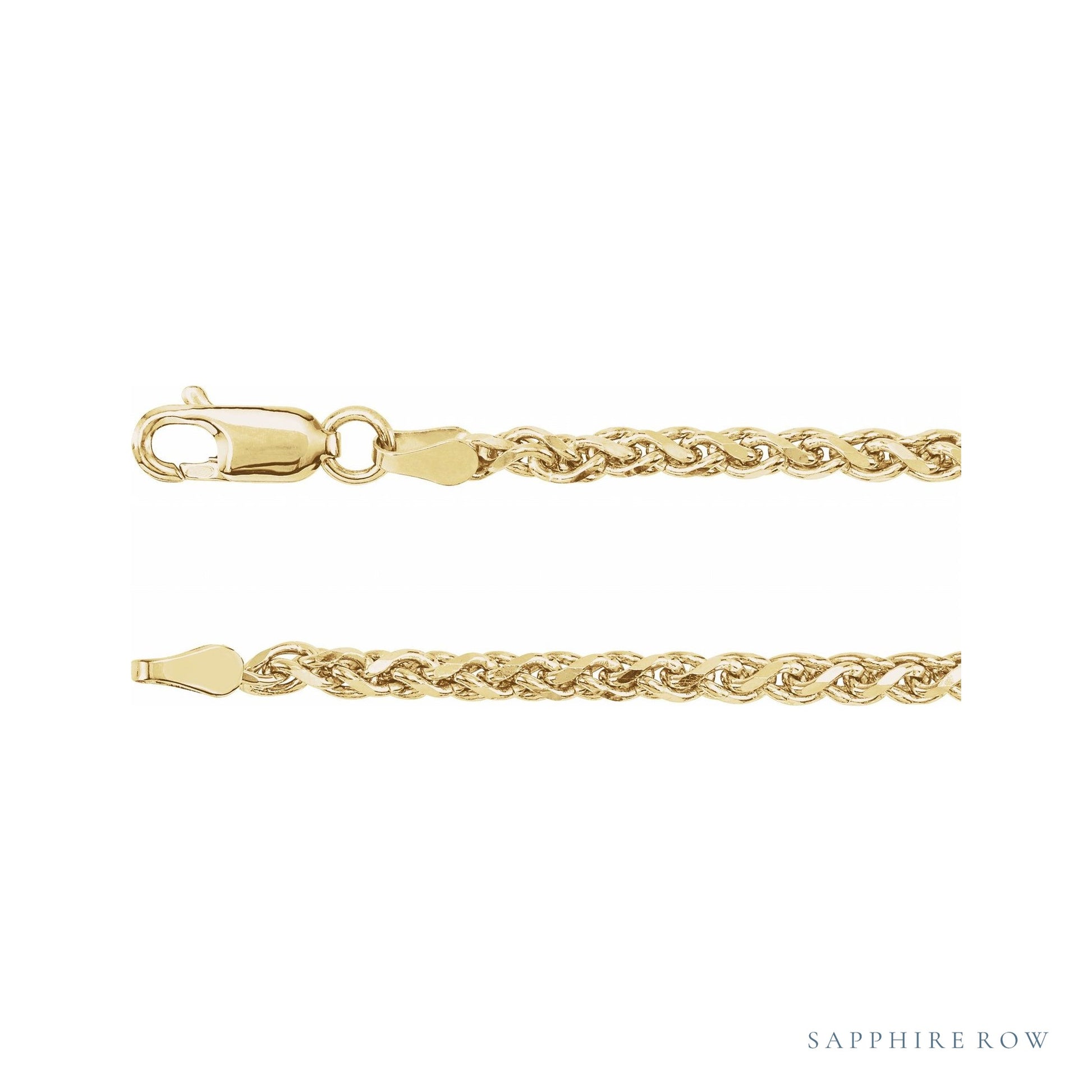 Sapphire Row Diamond-Cut Wheat Chain Necklace - 2.75 mm, 14K Yellow Gold