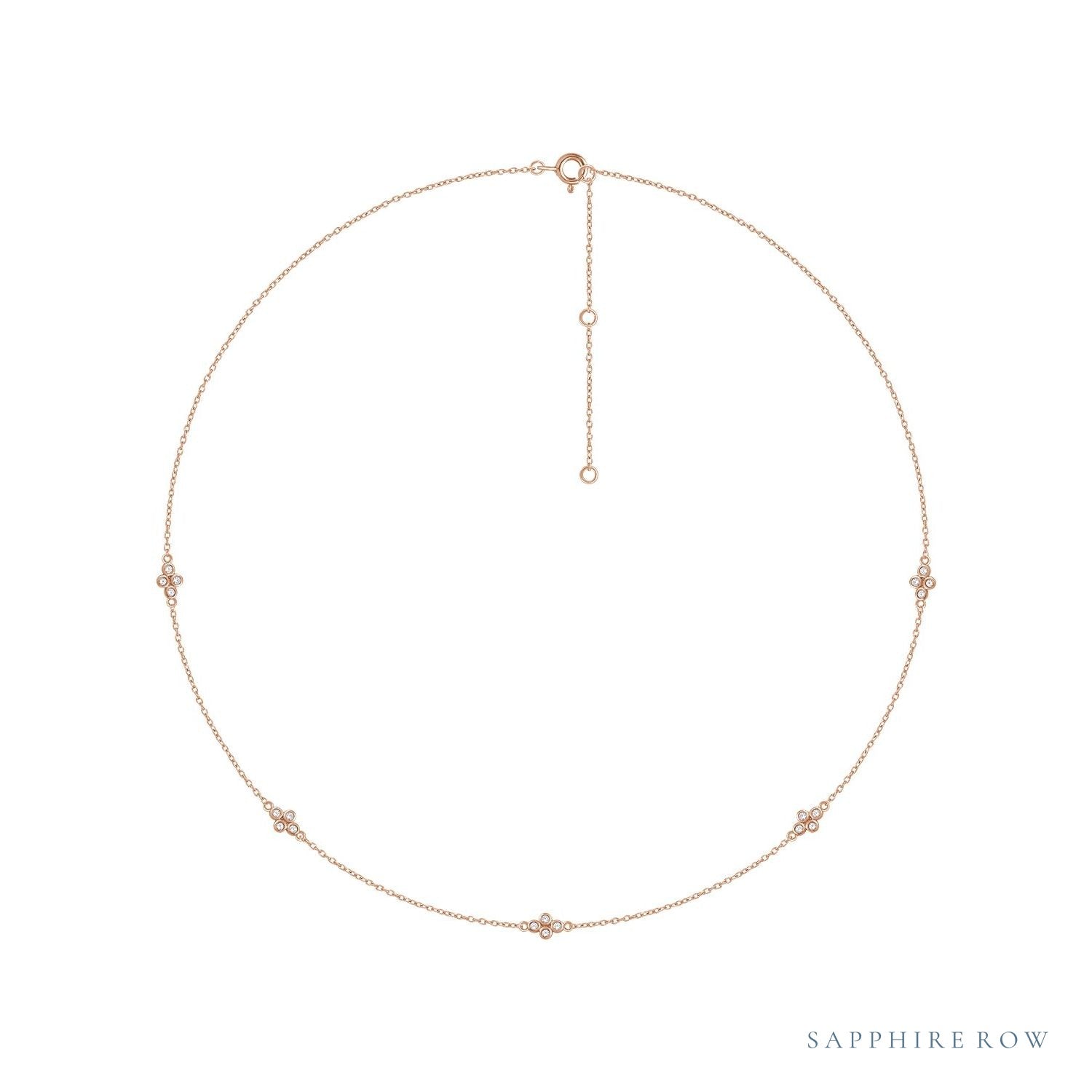 Sapphire Row Natural Diamond Mini Cluster Station Necklace - 14K Rose Gold