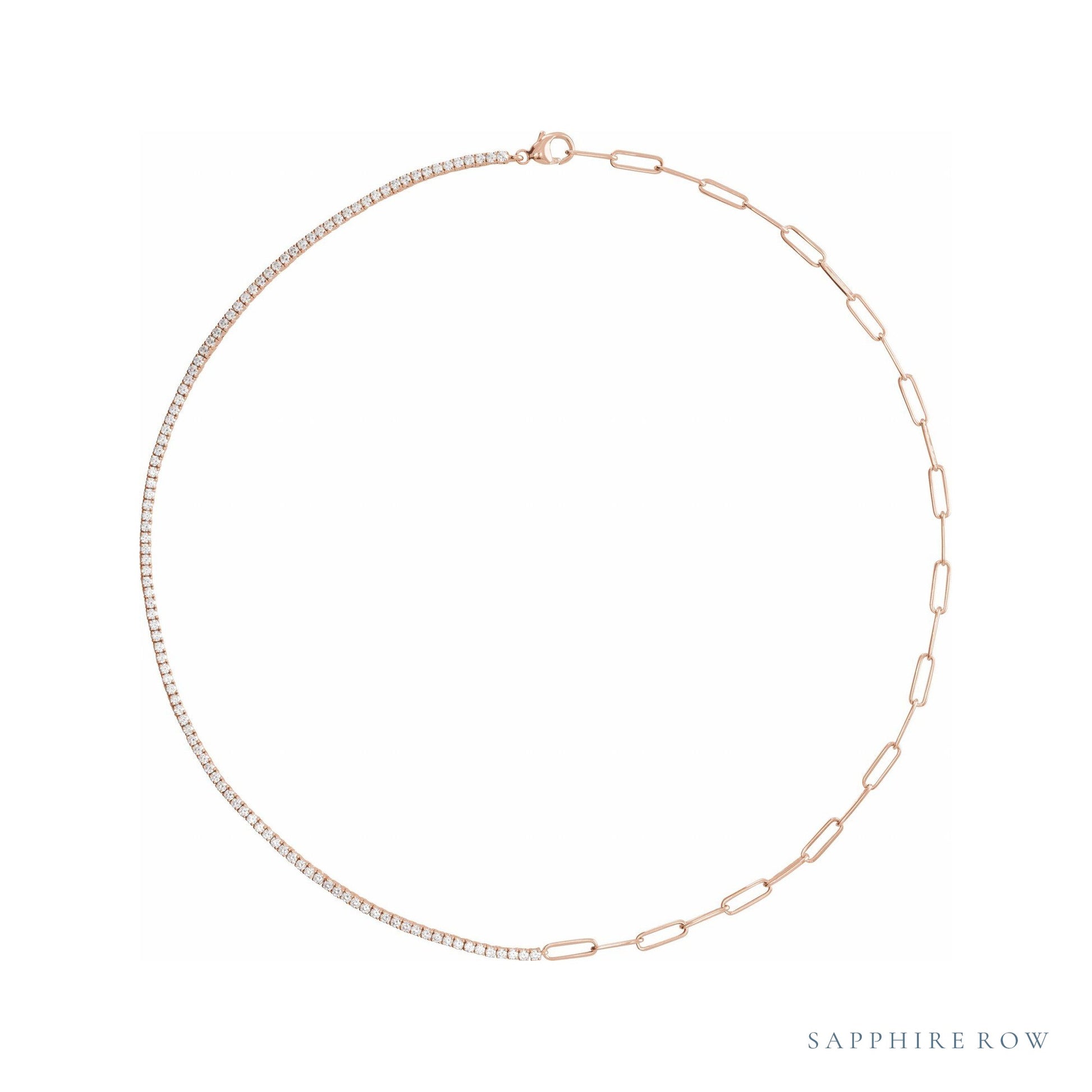 Sapphire Row Lab-Grown Diamond Half-Tennis Chain Link Necklace - 14K Rose Gold