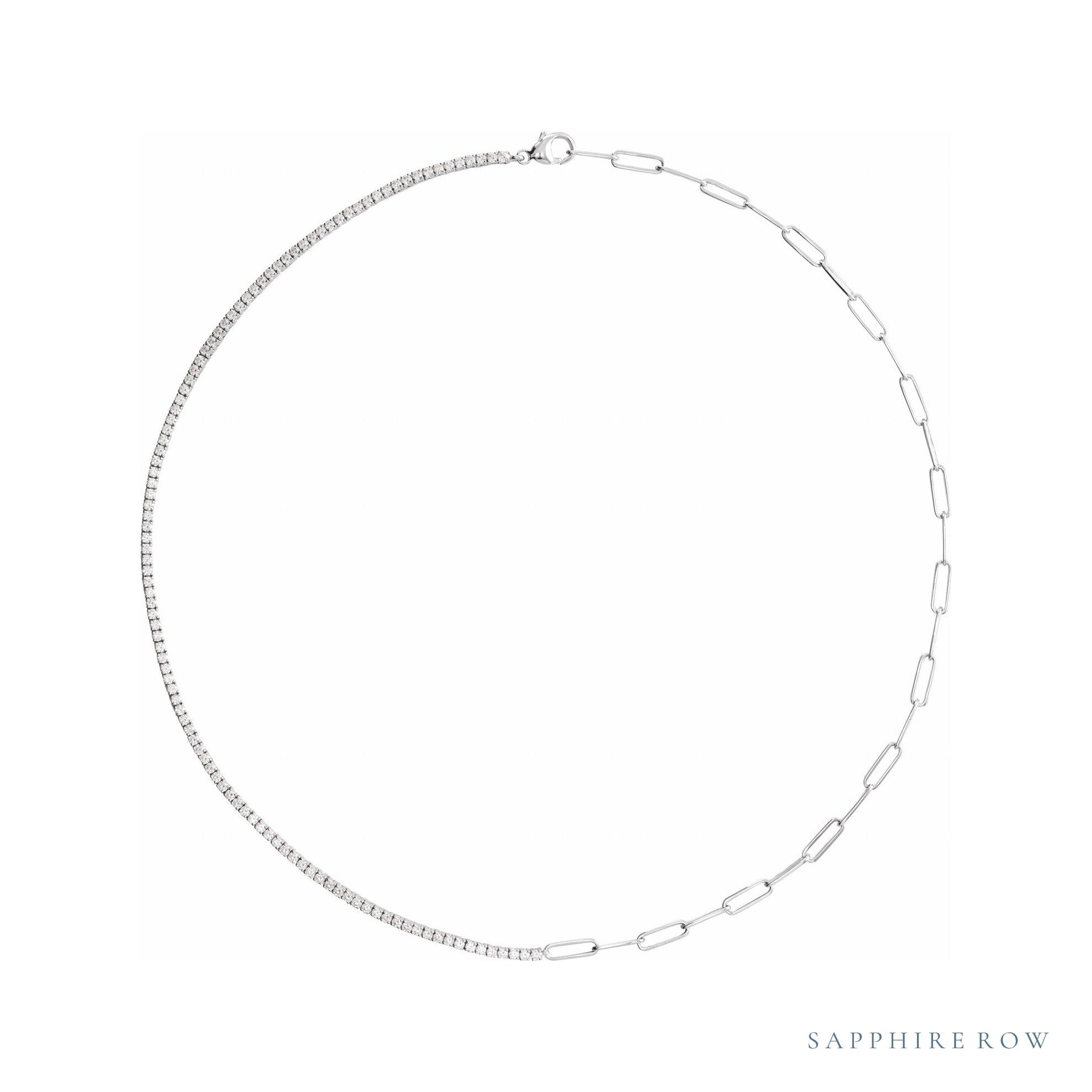 Sapphire Row Lab-Grown Diamond Half-Tennis Chain Link Necklace - 14K White Gold
