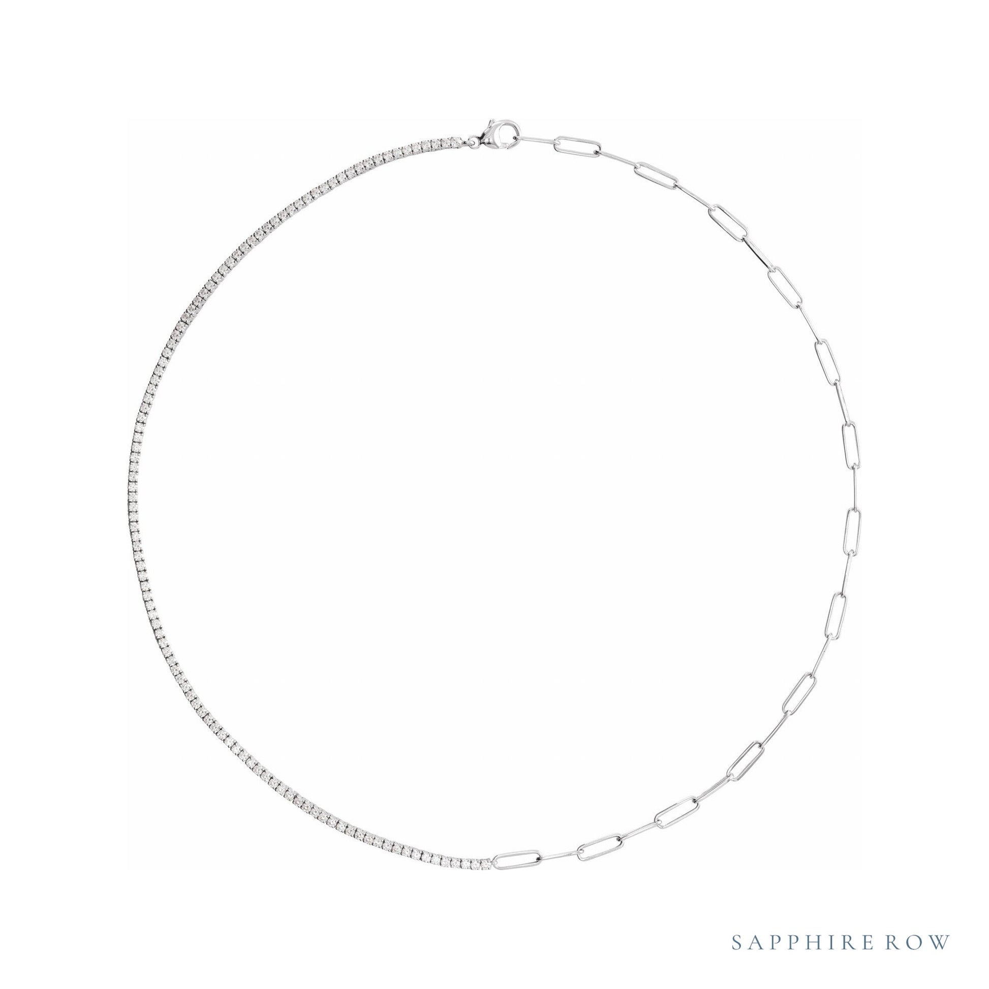 Sapphire Row Lab-Grown Diamond Half-Tennis Chain Link Necklace - 14K White Gold