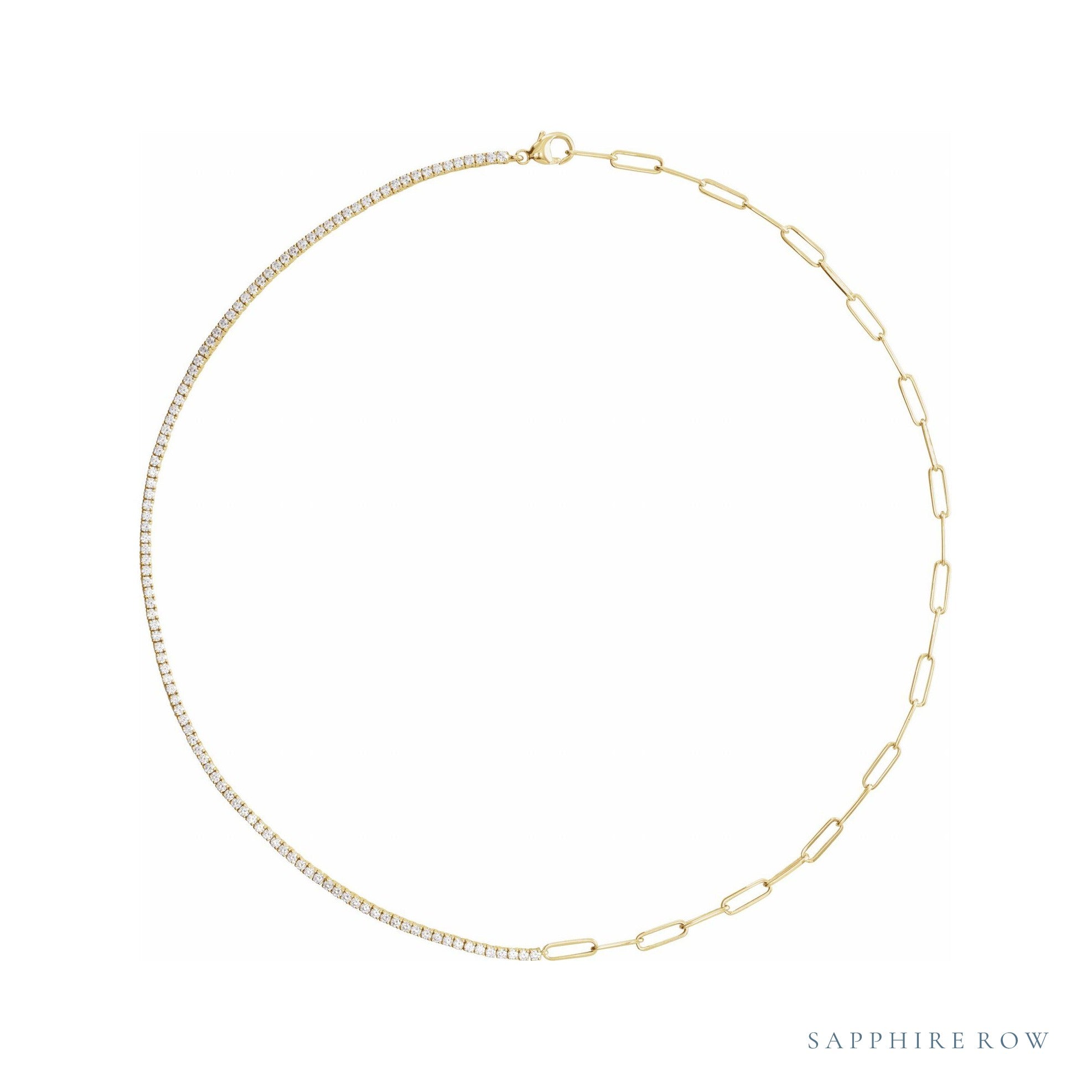 Sapphire Row Lab-Grown Diamond Half-Tennis Chain Link Necklace - 14K Yellow Gold