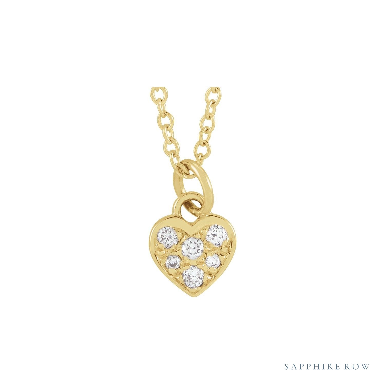 Sapphire Row Natural Diamond Petite Heart Necklace - 14K Yellow Gold