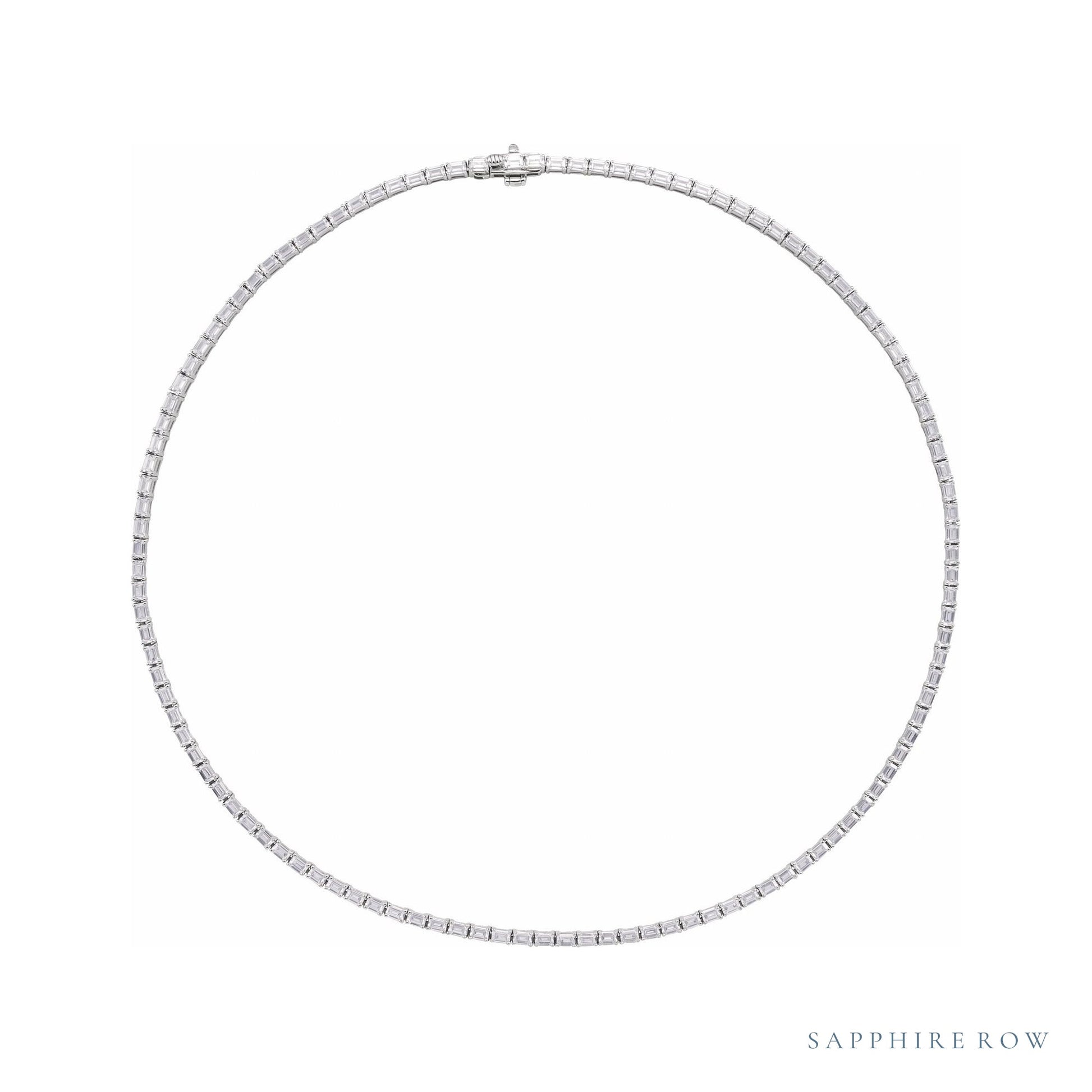 Sapphire Row Lab-Grown Diamond Emerald-Cut Tennis Necklace - 14K White Gold