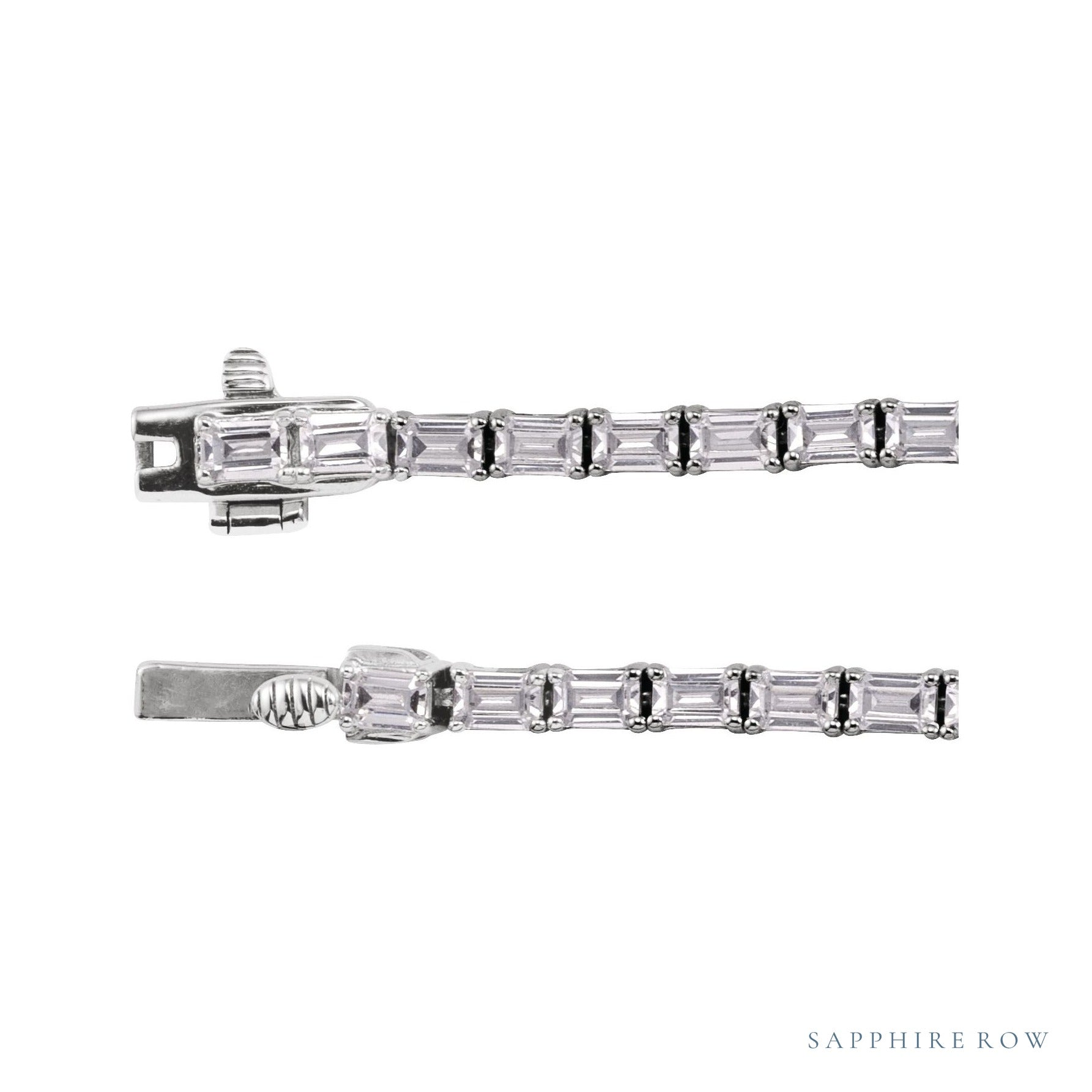 Sapphire Row Lab-Grown Diamond Emerald-Cut Tennis Necklace - 14K White Gold (view 3)