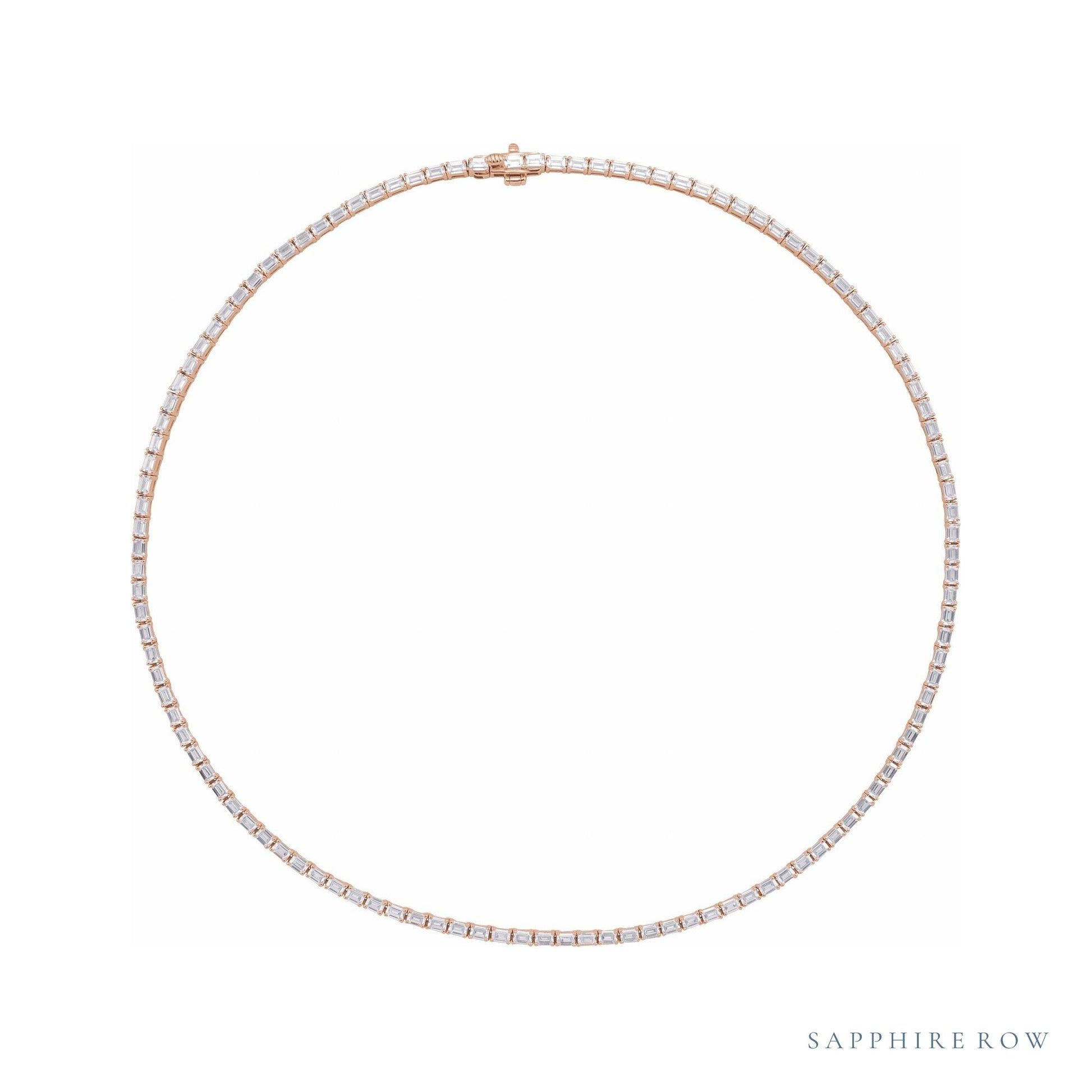 Sapphire Row Lab-Grown Diamond Emerald-Cut Tennis Necklace - 14K Rose Gold